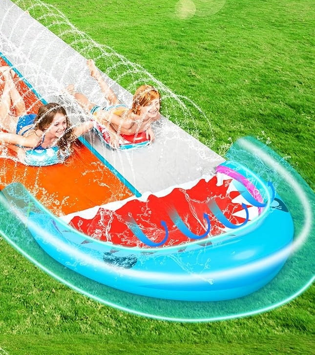 WATER SLIDE SHARK TWO TRACKS TWO BOARDS SPRINKLER FOR CHILDREN Kind water slide