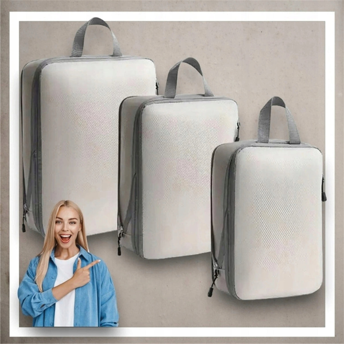 WATERPROOF 3-PIECE COMPRESSION ORGANIZER FOR ORGANIZING LUGGAGE Packaging status original