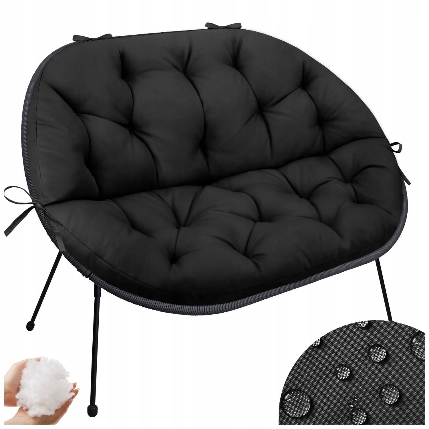 WATERPROOF CUSHION FOR 2-PERSON BENCH SOFA LINE ACAPULCO GARDEN BLACK