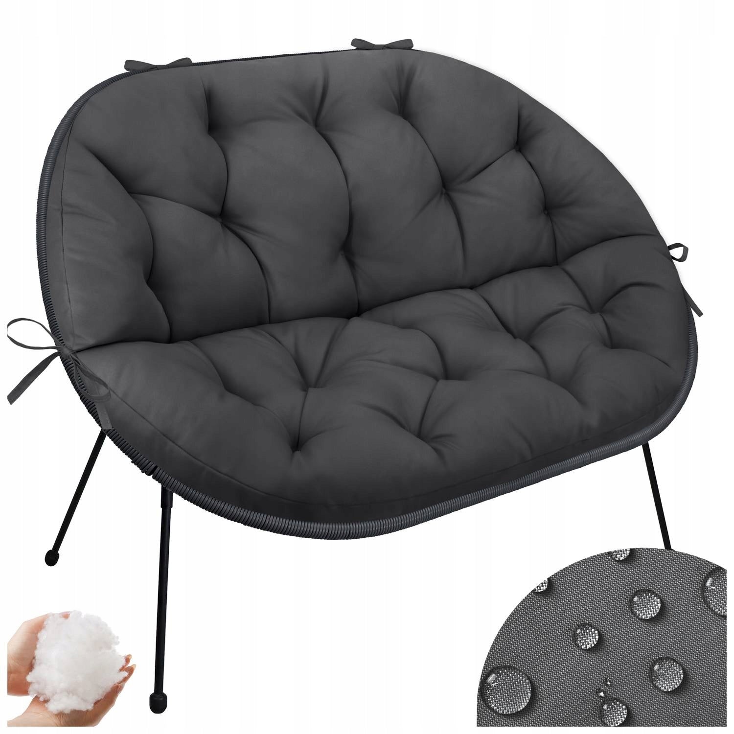 WATERPROOF CUSHION FOR 2-PERSON BENCH SOFA LINE ACAPULCO GARDEN GRAPHITE