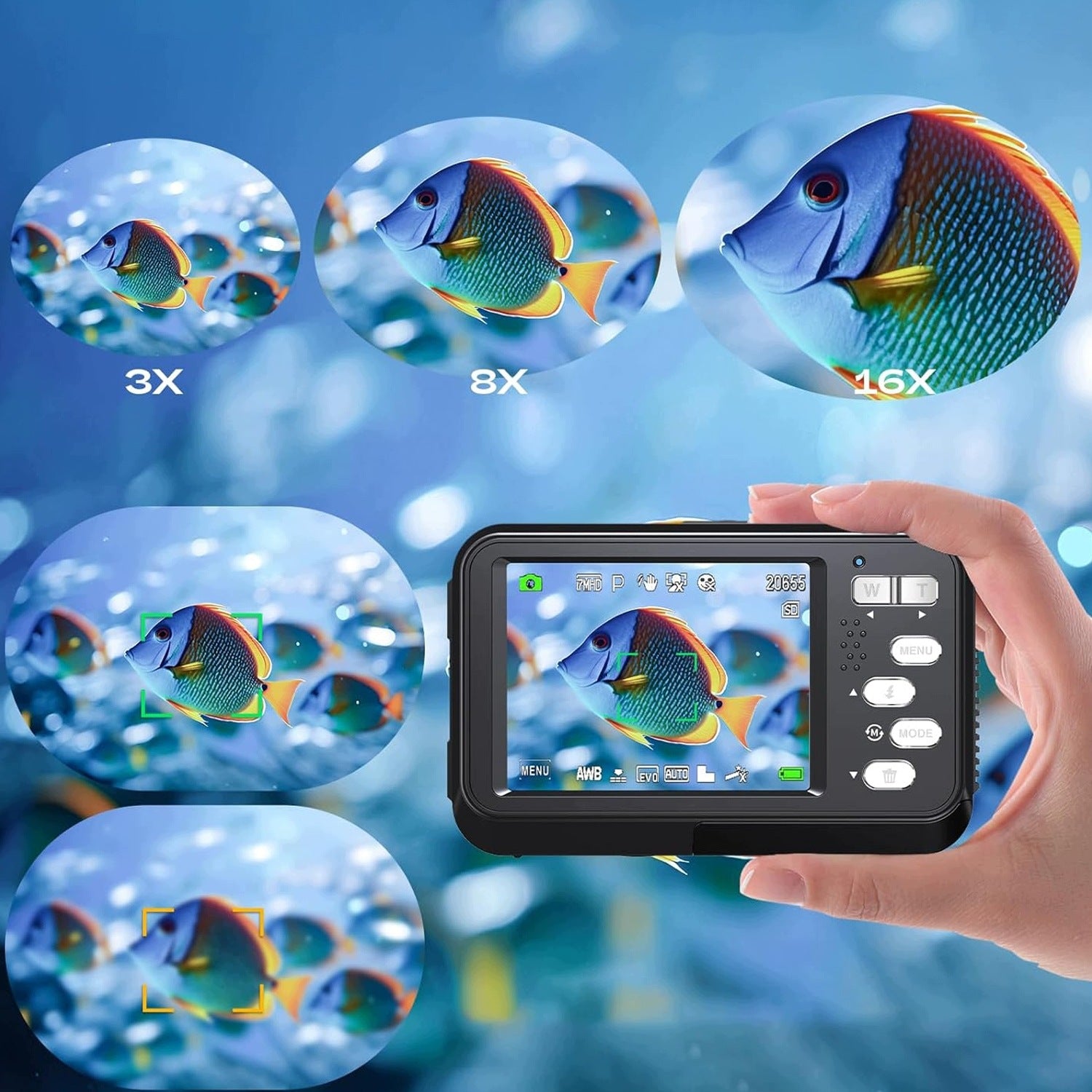 WATERPROOF DIGITAL CAMERA DUAL SCREEN 48MP HD 4K 16X ZOOM +64GB CARD Packaging status original