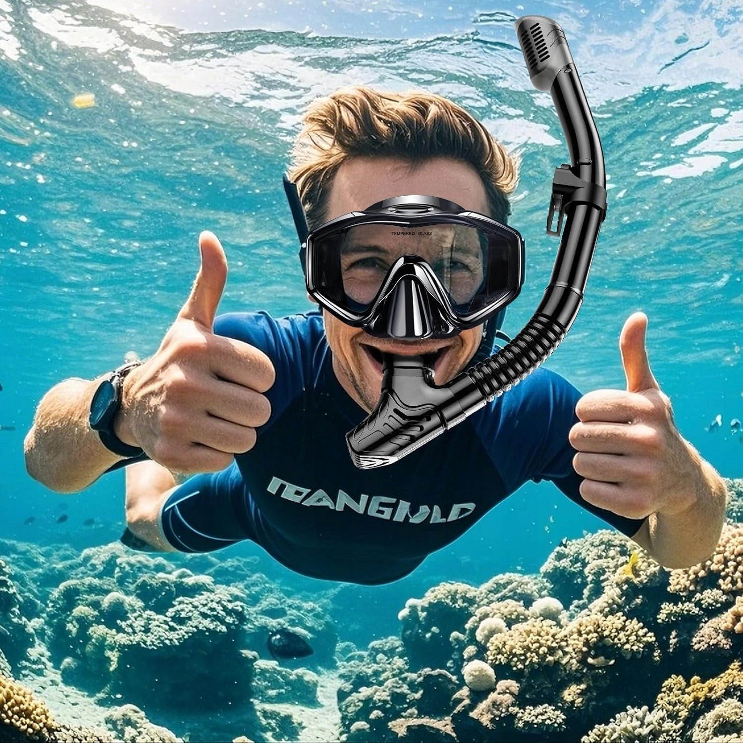 WATERPROOF DIVING MASK SNORKELING SET BLACK Brand Renew Force