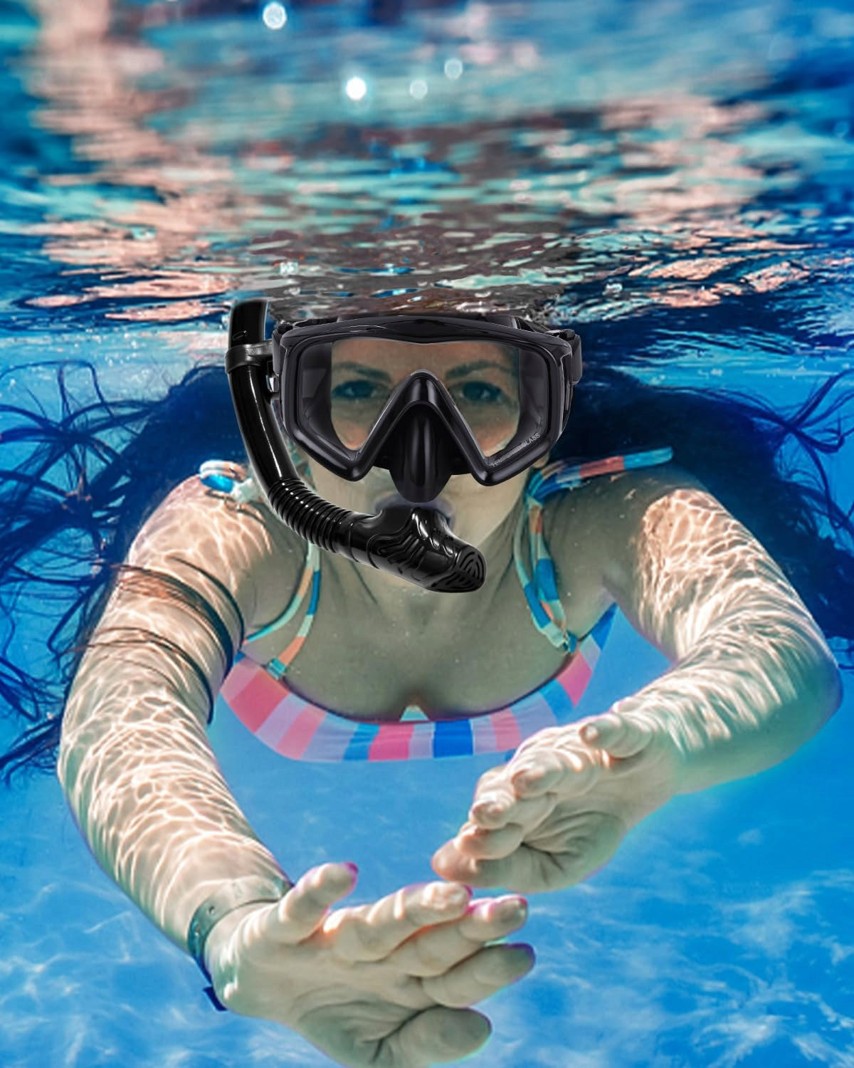 WATERPROOF DIVING MASK SNORKELING SET BLACK Manufacturer code WIDOK 180 NURKOWANIE SILIKON PODRÓŻ WAKACJE