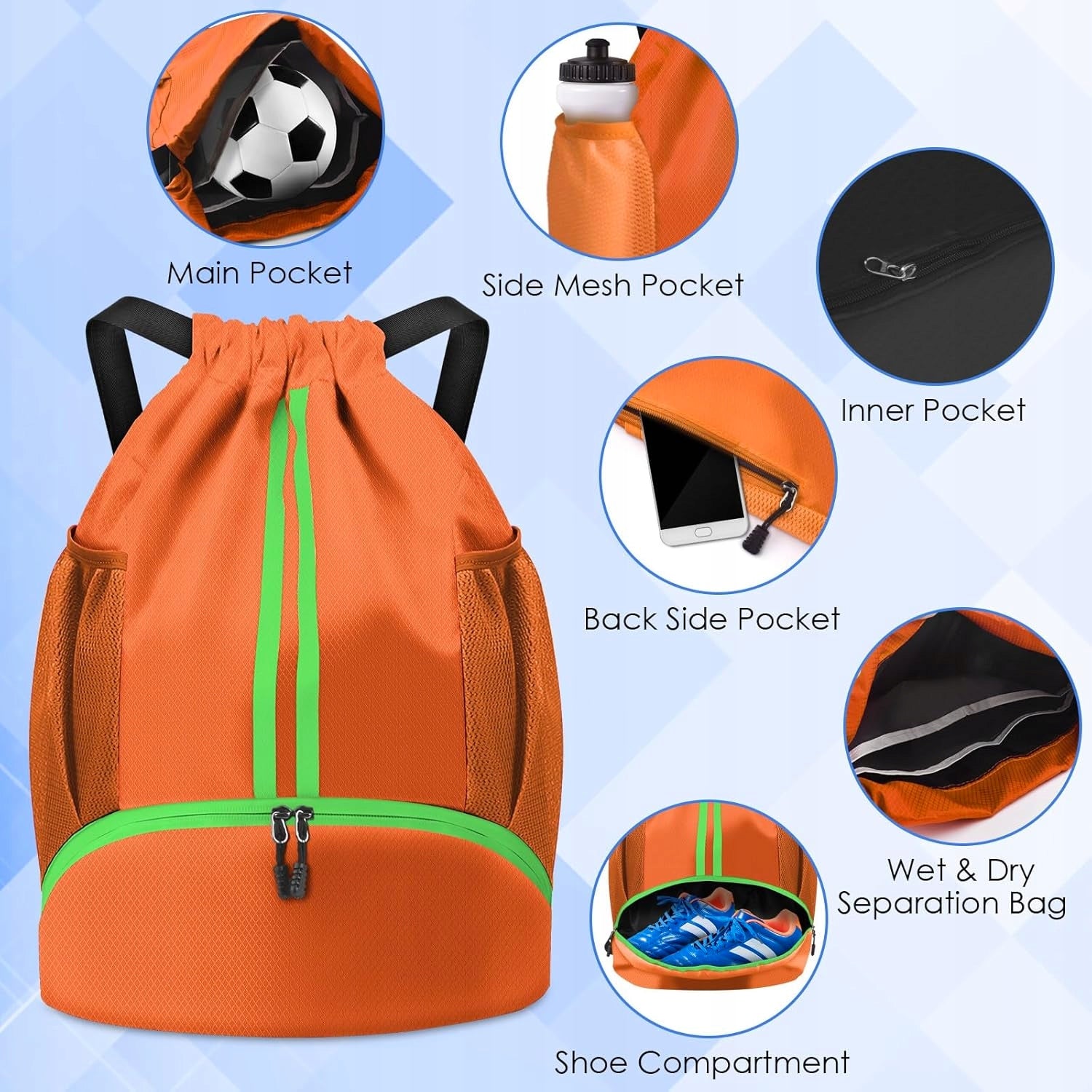 WATERPROOF FOOTBALL SPORTS BAG WITH ADJUSTABLE DRAWSTRING Color other