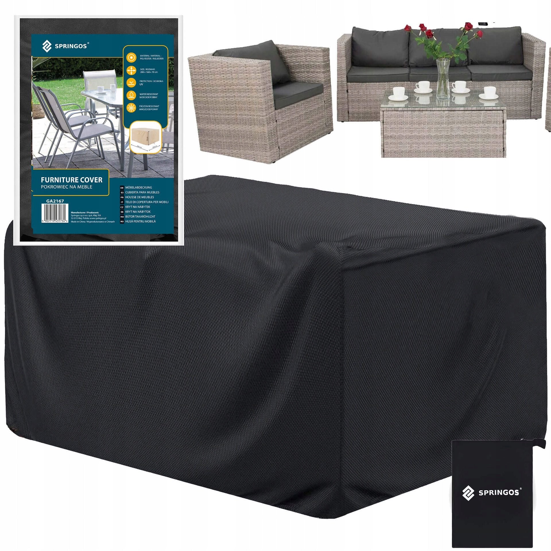 WATERPROOF GARDEN FURNITURE COVER 205x160x70 cm STRONG DURABLE Line pokrowiec na meble ogrodowe wodoodporny