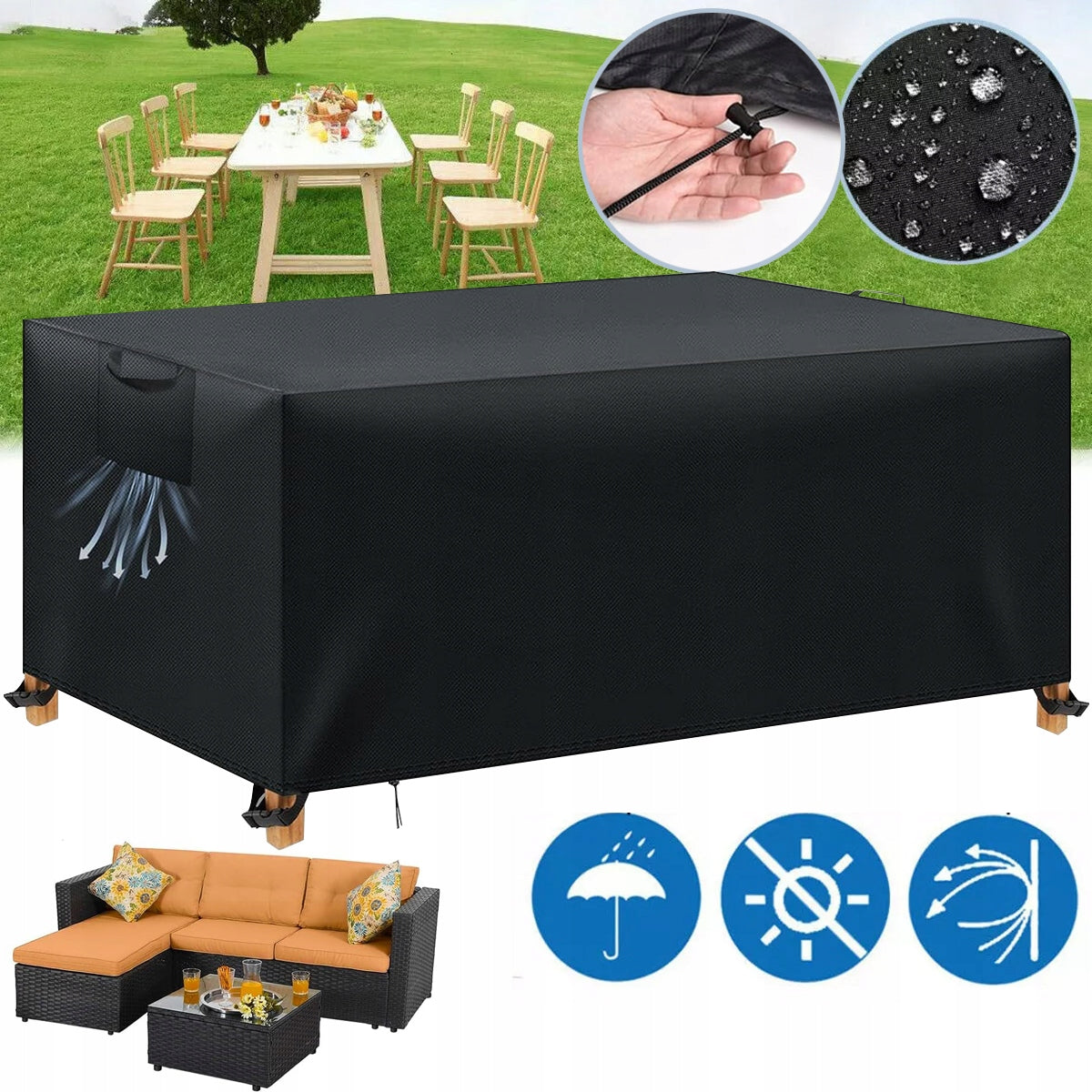 WATERPROOF GARDEN FURNITURE COVER 300x160x74 cm STRONG DURABLE