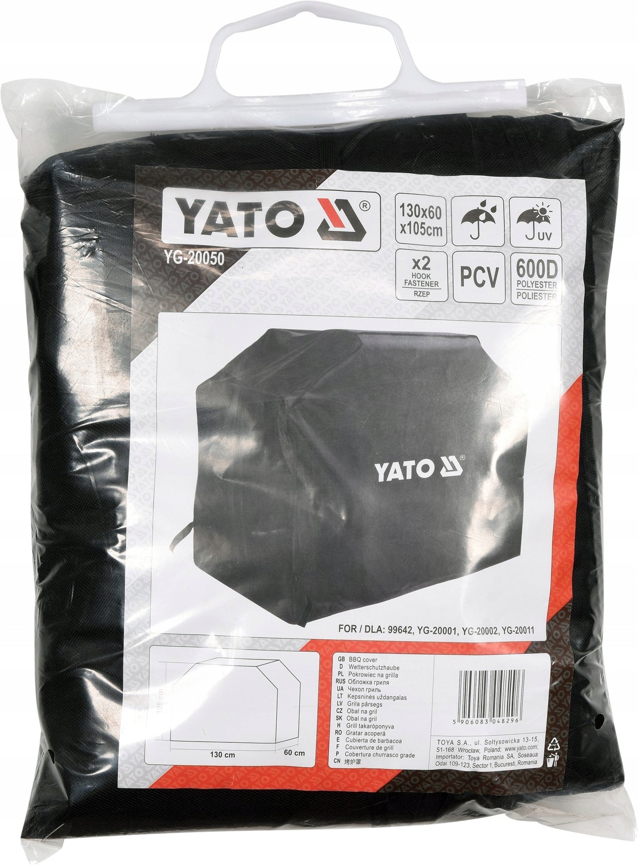 WATERPROOF GAS GRILL COVER 130x60x105cm YATO OXFORD 600D SOLID Manufacturer code YG-20050