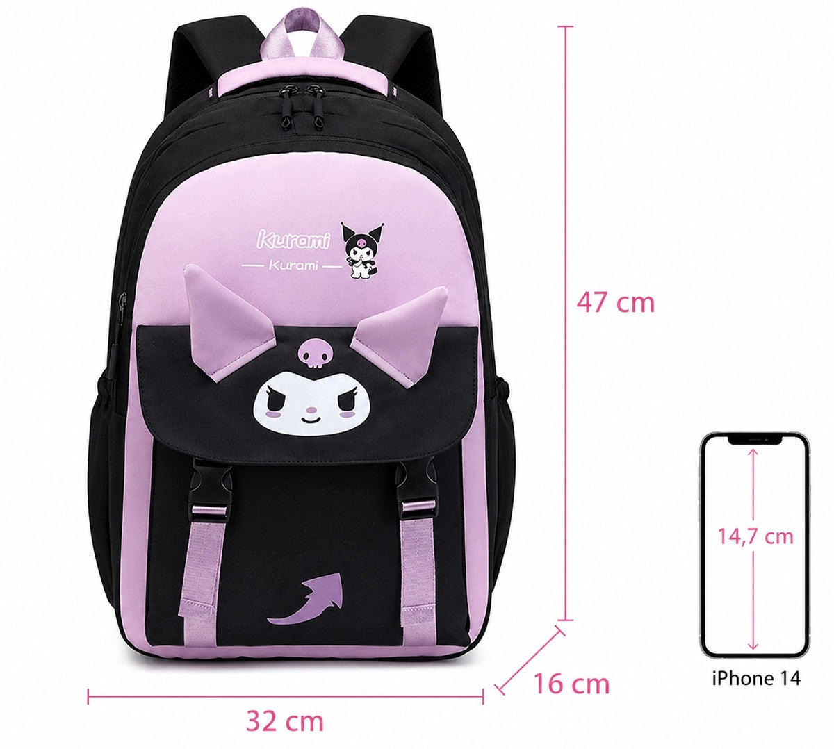 WATERPROOF Large Backpack for Girls Youth School Kuromi
