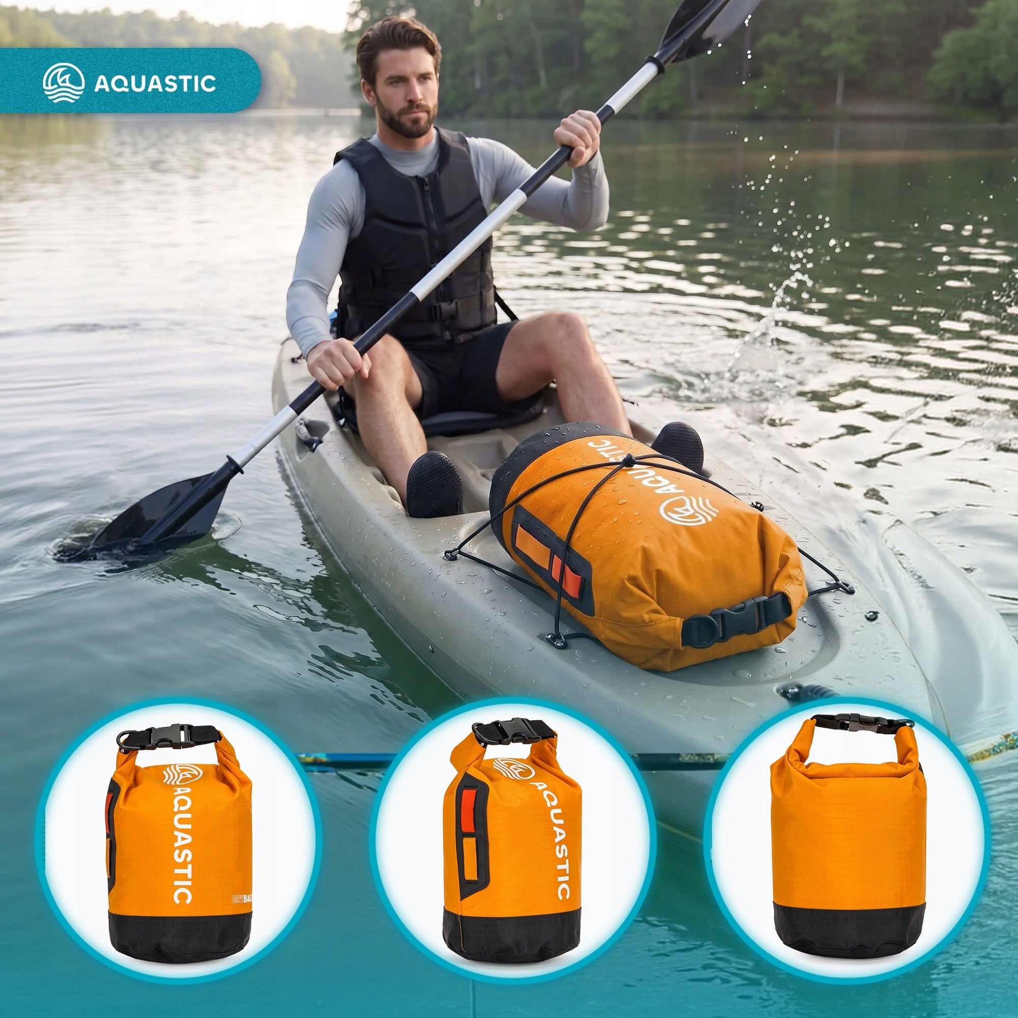 WATERPROOF SAILING BAG AQUASTIC Dry Bag 8l TOURIST FOR KAYAK SUP Manufacturer code AQS-B5I171-OR