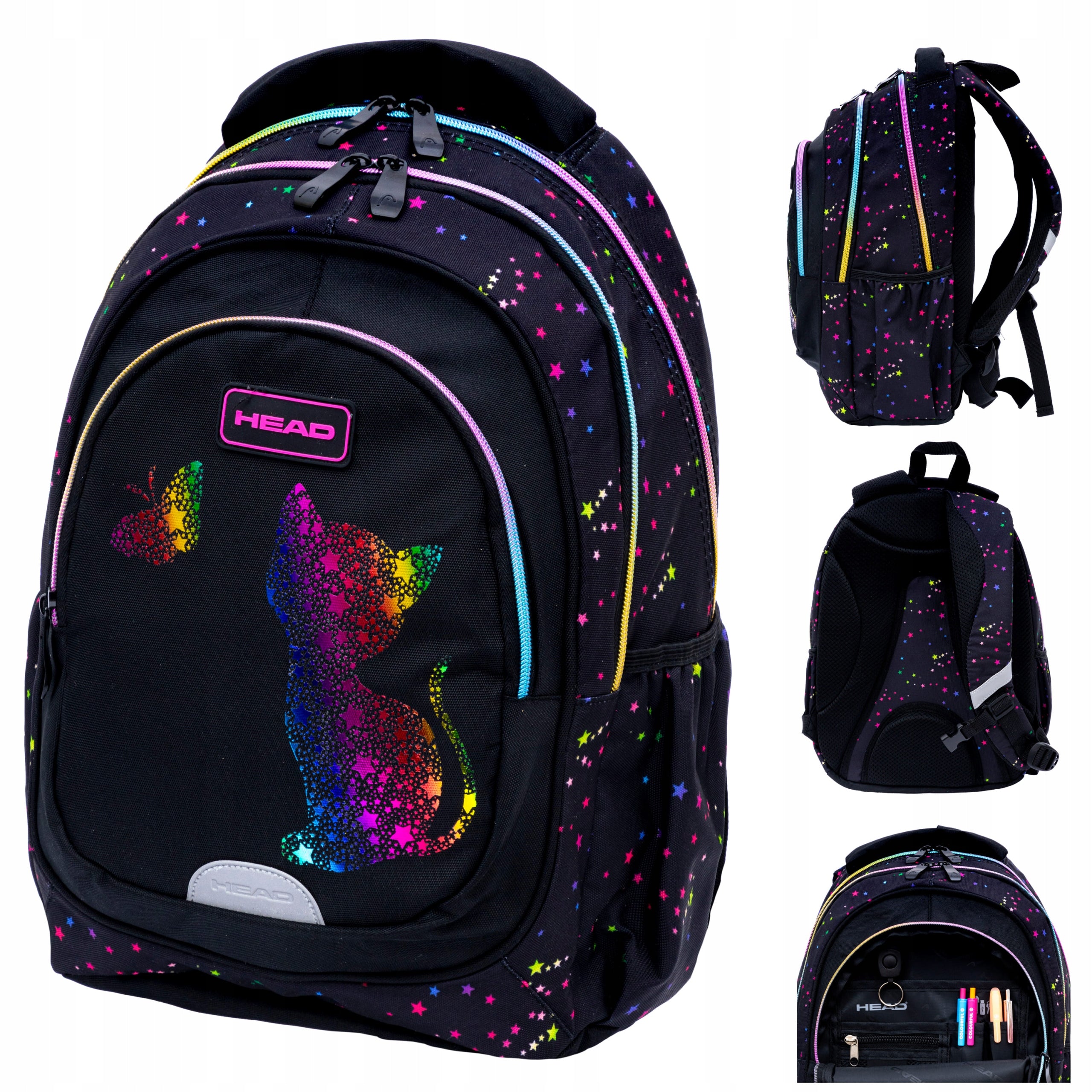 WATERPROOF SCHOOL BACKPACK HEAD RAINBOW KITTY FOR GIRLS IN CLASS 1-3 Manufacturer code 5908019928214