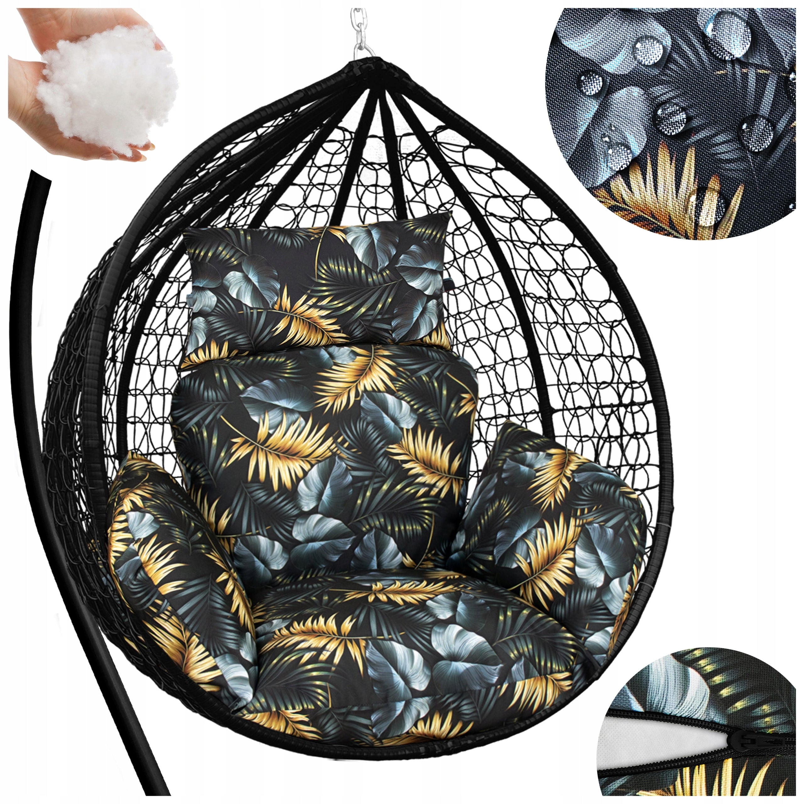 WATERPROOF SEAT CUSHION HANGING COCOON GARDEN SWING XXL HEADREST
