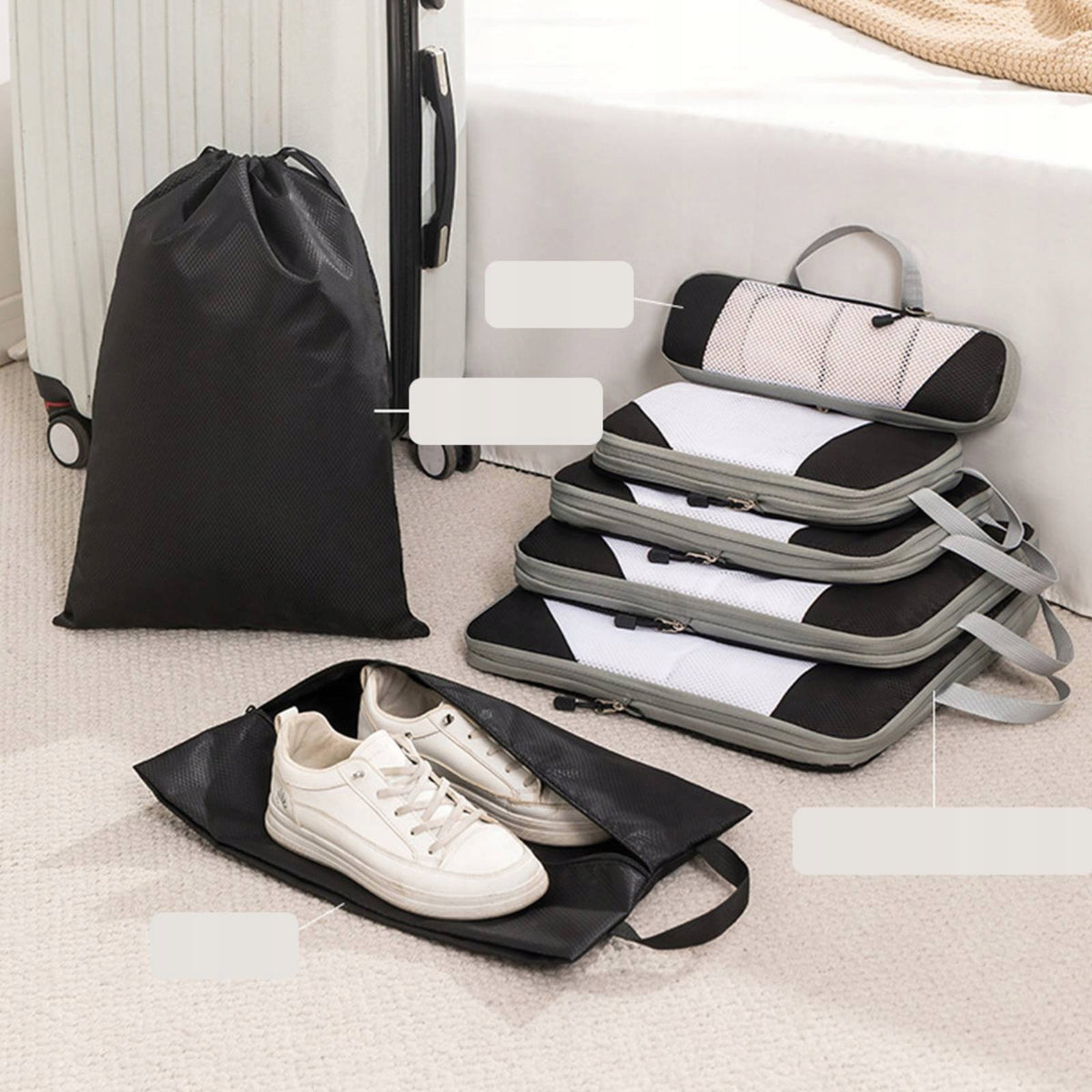 WATERPROOF SET OF 7PCS GREY COMPRESSION BAGS FOR ON-THE-GO PACKAGING Packaging status original