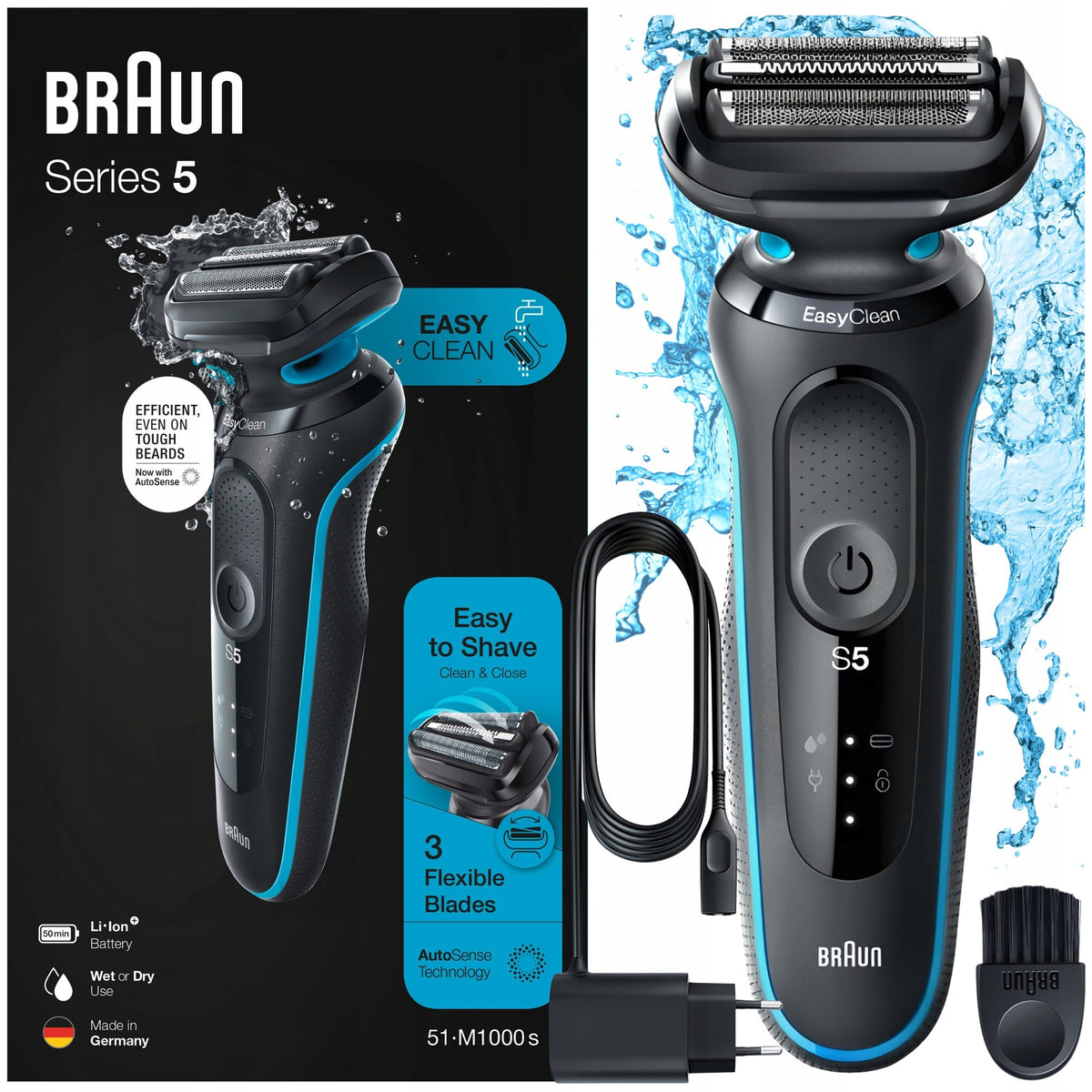 WATERPROOF SHAVER BRAUN SERIES 5 WIRELESS EASY WET AND DRY SHAVING