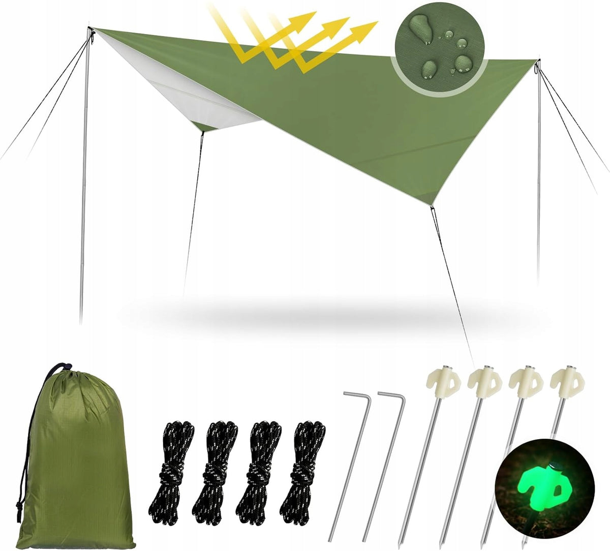 WATERPROOF TENT TARPAULIN ULTRA-LIGHT GLOWING NAILS HERRING SET