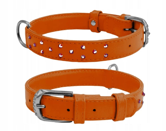 WAUDOG COLLAR 25MM 38-49CM ORANGE RHINESTONES