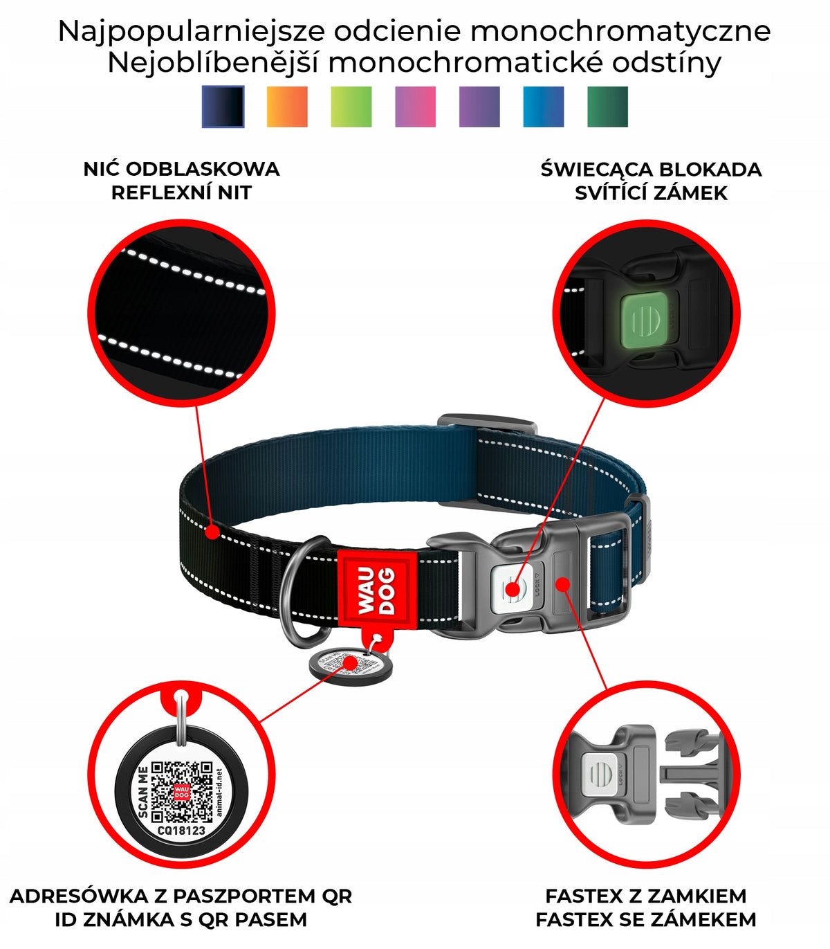 WAUDOG Dog Collar with QR Passport, Reflective, Green, Size S Manufacturer code 4823089367217