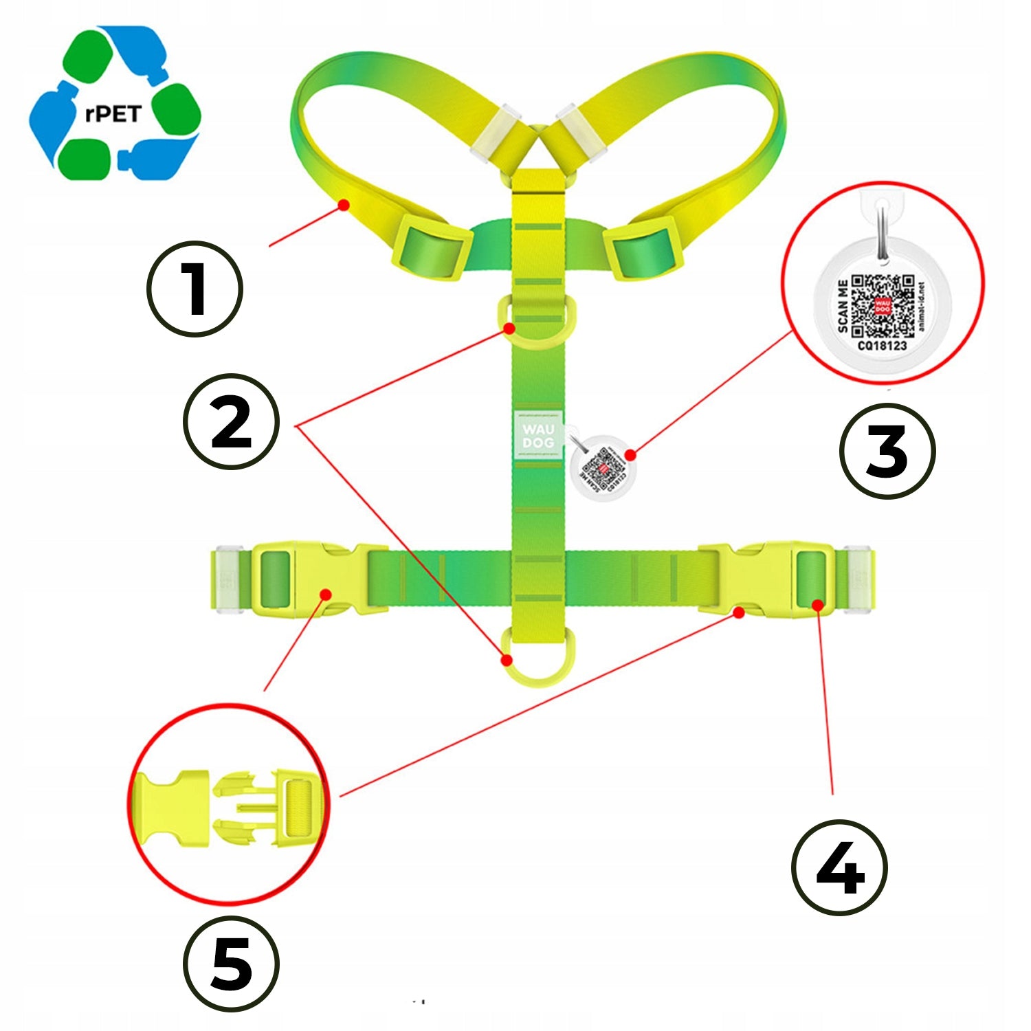 WAUDOG Nylon Recycled Dog Harness with QR, XS, Light Green Brand Waudog