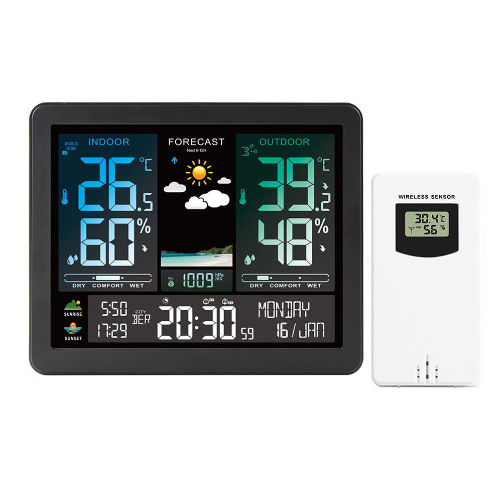 WEATHER STATION METEO THERMOMETER HYGROMETER CLOCK