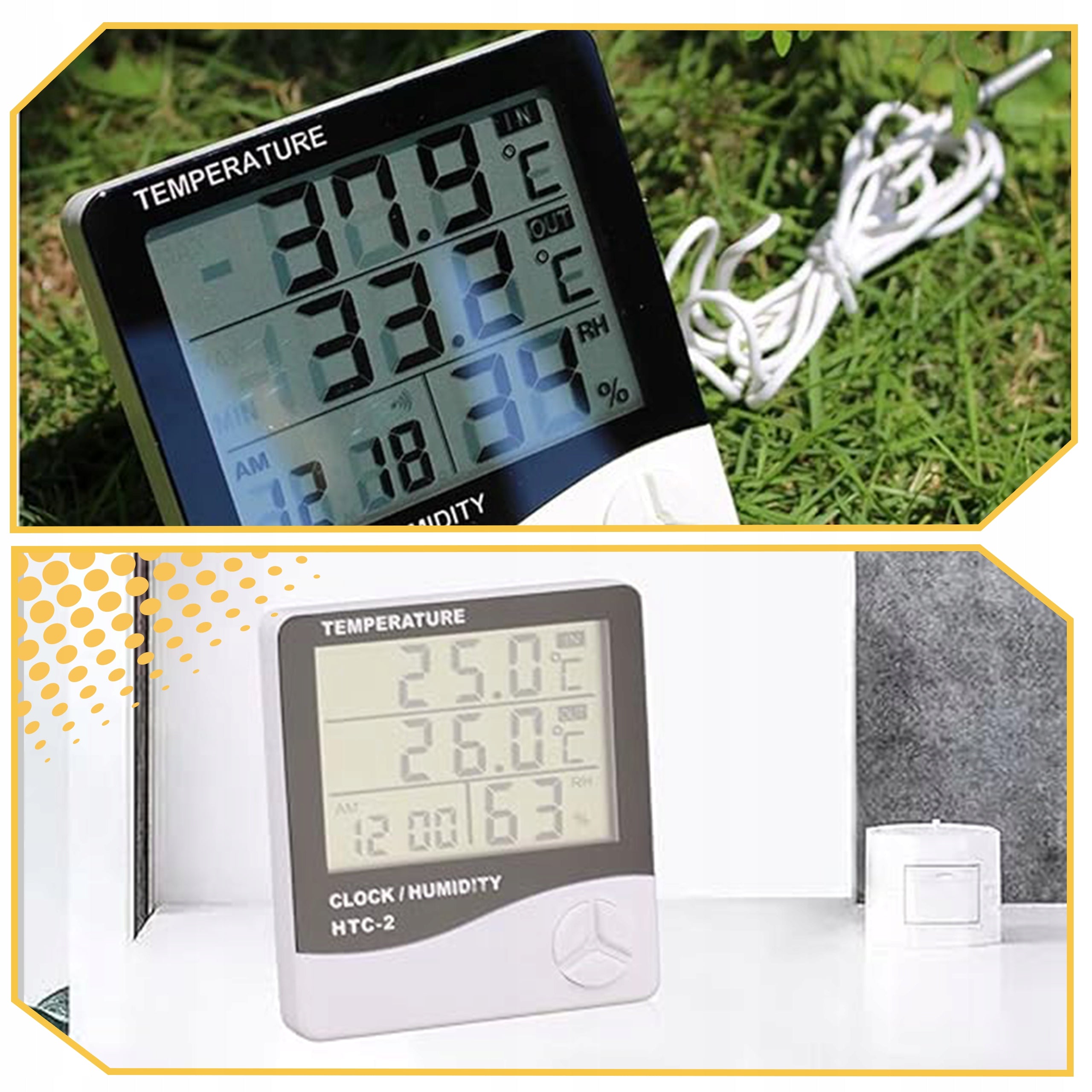 WEATHER STATION THERMOMETER HYGROMETER SENSOR PROBE CLOCK METEO ALARM CLOCK Color white