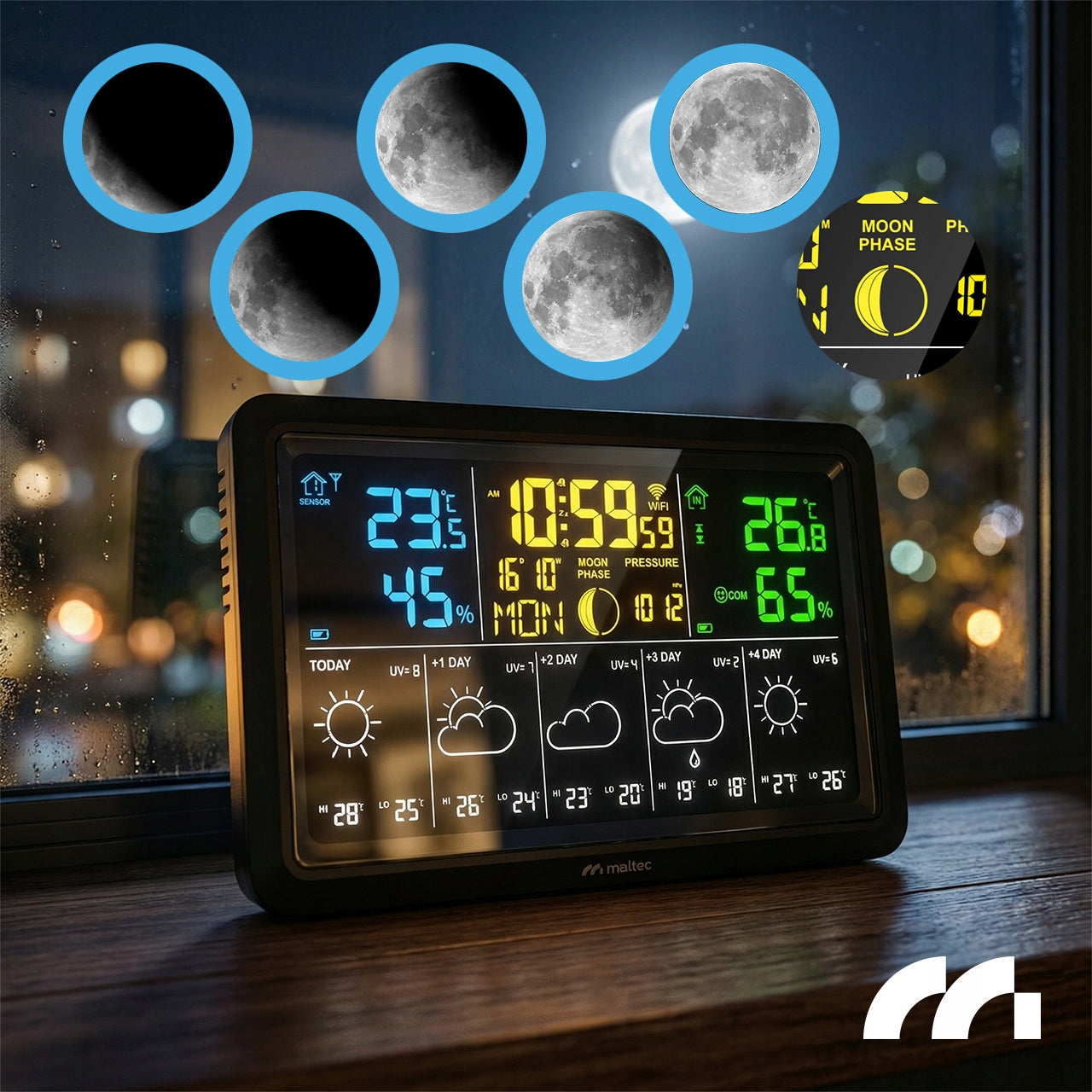WEATHER STATION WIFI WIRELESS THERMOMETER BAROMETER APPLICATION SENSOR Color black