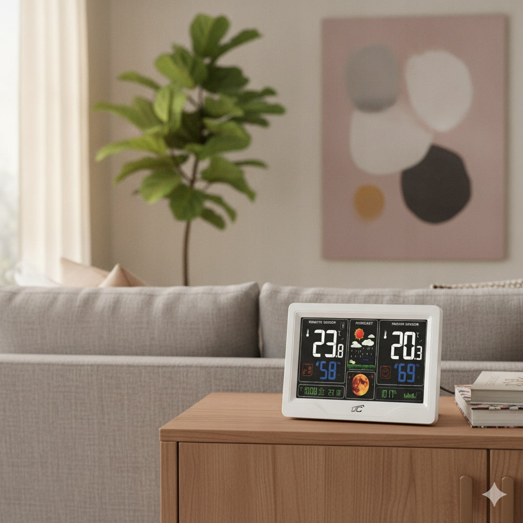 WEATHER STATION WIRELESS DATE THERMOMETER CLOCK HYGROMETER USB C Functions alarm clock internal temperature measurement external temperature measurement humidity measurement weather forecast radio time synchronization (DCF) clock