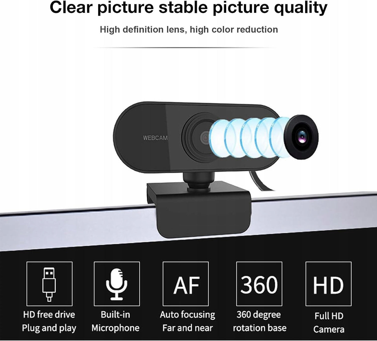 WEBCAM FULL HD 1080P USB MICROPHONE 360° ROTATION Model B0FH4Z282M