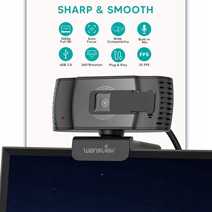 WEBCAM WANSVIEW 1080P USB 2.0 BLACK Model 106 1080P