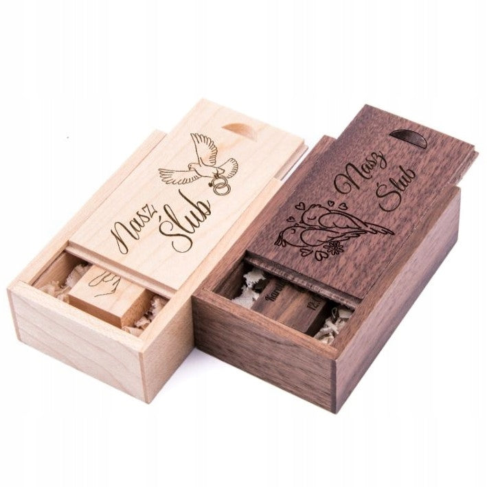 WEDDING GIFT WOODEN FLASH DRIVE WITH BOX 8GB USB 2.0 + ENGRAVING WEDDING