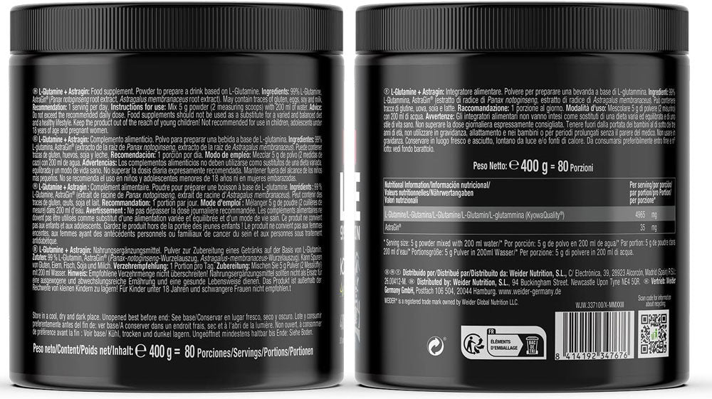 WEIDER L-GLUTAMINE 400g POWDER REGENERATION MUSCLE BUILDING L-GLUTAMINE AMINO EAN (GTIN) 8414192347676
