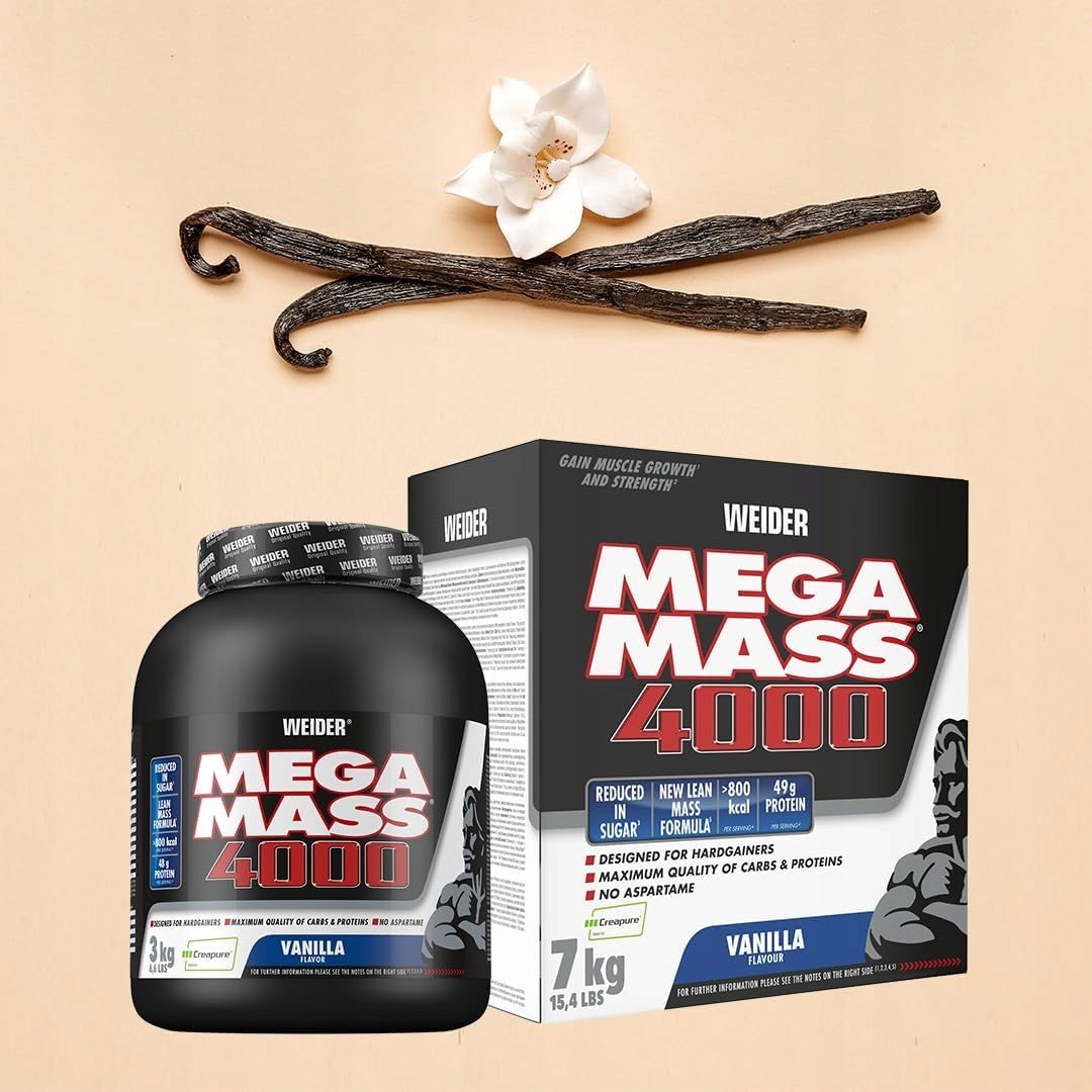 WEIDER MEGA MASS 4000 3kg VANILLA GAINER PROTEIN CARBOHYDRATES CREATINE Packaging status original