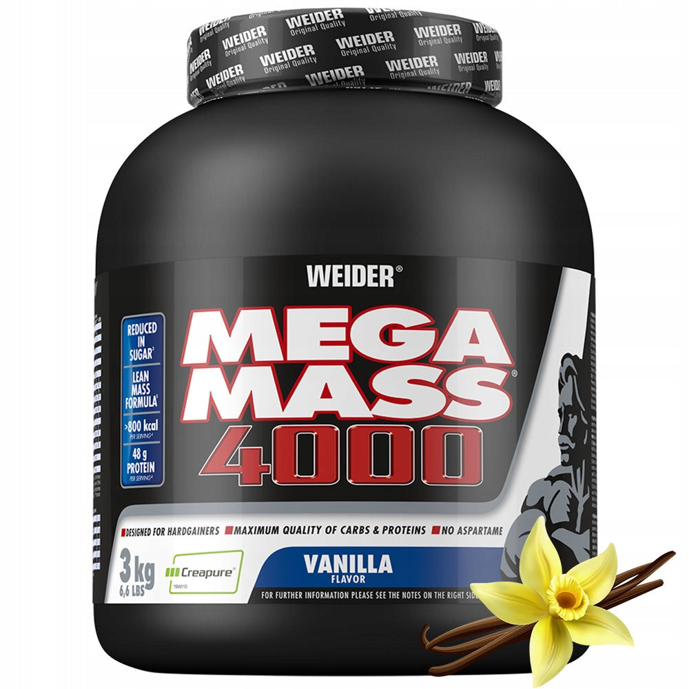 WEIDER MEGA MASS 4000 3kg VANILLA GAINER PROTEIN CARBOHYDRATES CREATINE