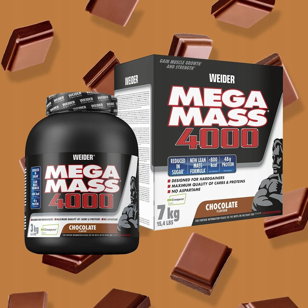 WEIDER MEGA MASS 4000 7kg GAINER MASS PROTEIN CREATINE CARBOHYDRATE CHOCOLATE Packaging status original
