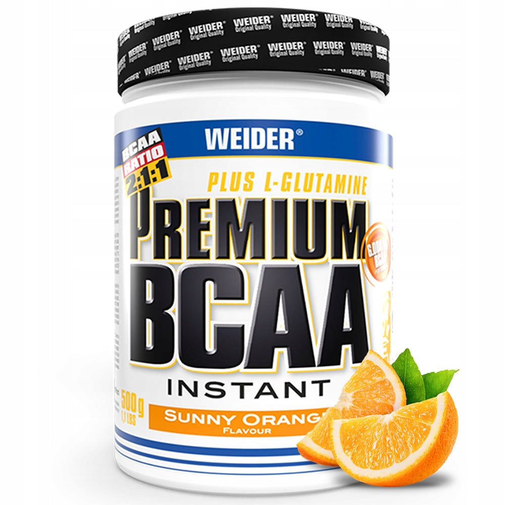 WEIDER PREMIUM BCAA 500g – GLUTAMINE EAA AMINO ACIDS LEUCINE ORANGE FLAVOR