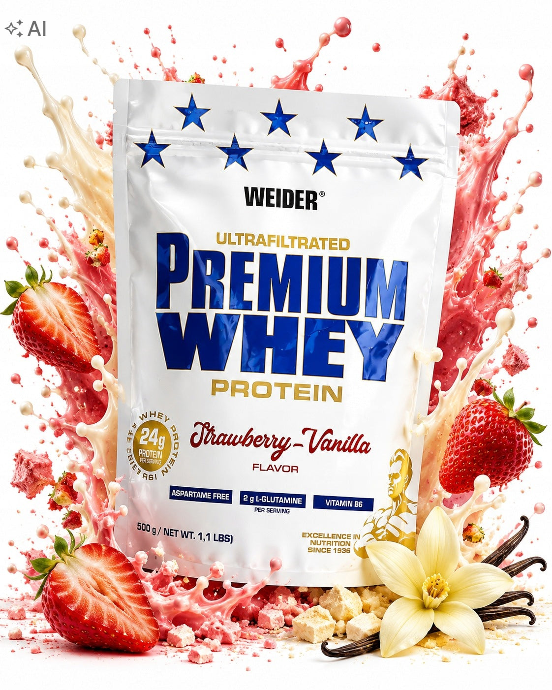 WEIDER Premium Whey 500g Protein WPC Protein Conditioner 24g Strawberry Vanilla