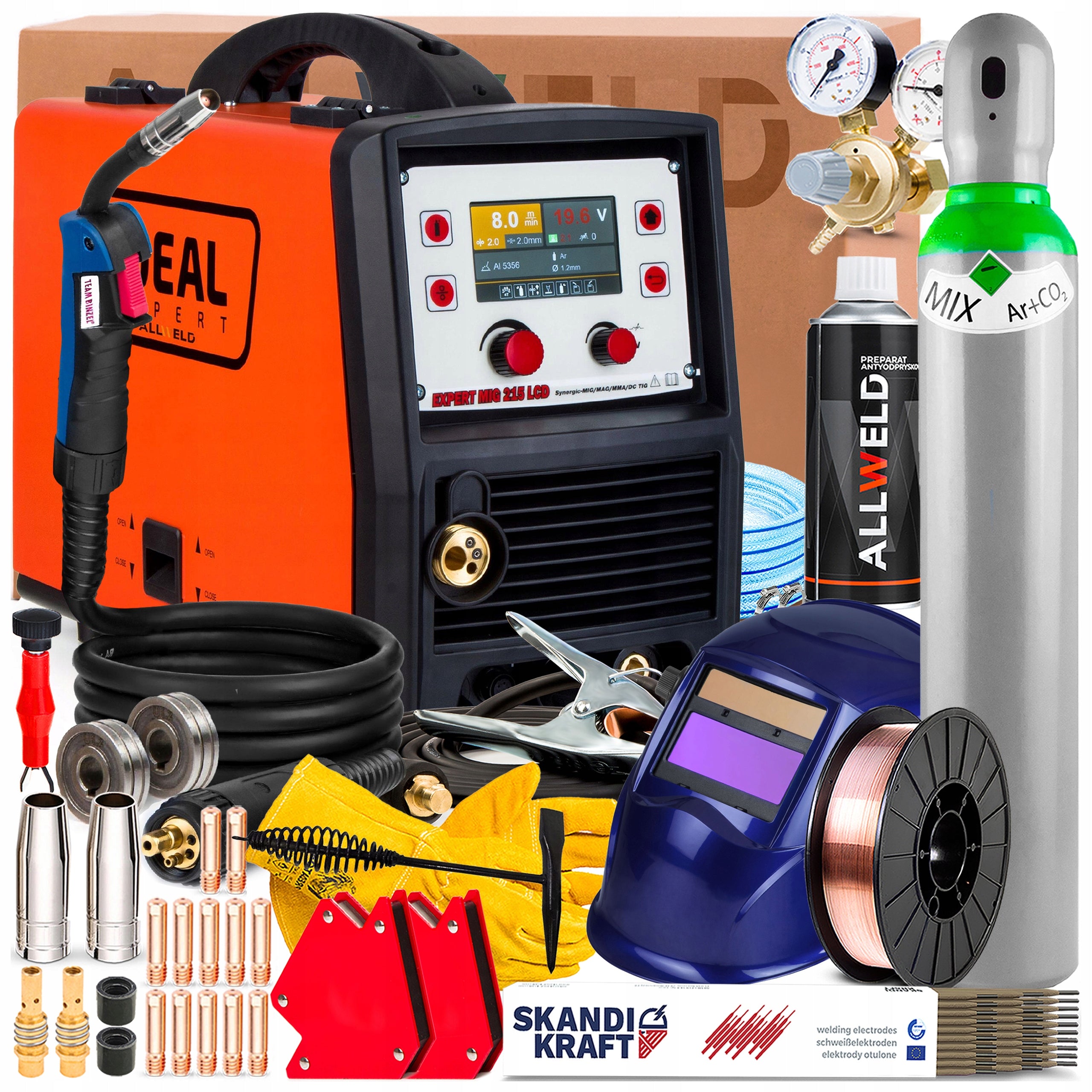 WELDING MACHINE IDEAL EXPERT MIG 215 LCD MMA TIG 230V 200A SYNERGY SOLDERING