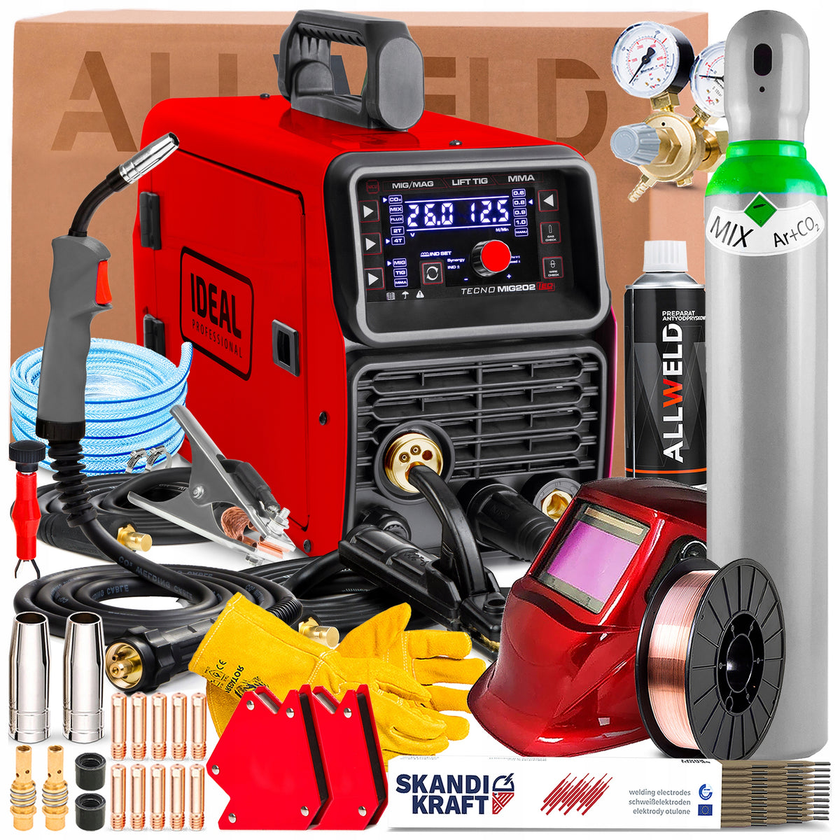 WELDING MACHINE INVERTER IDEAL TECNO MIG 202 TIG LIFT SYNERGY SOLDERING FLUX