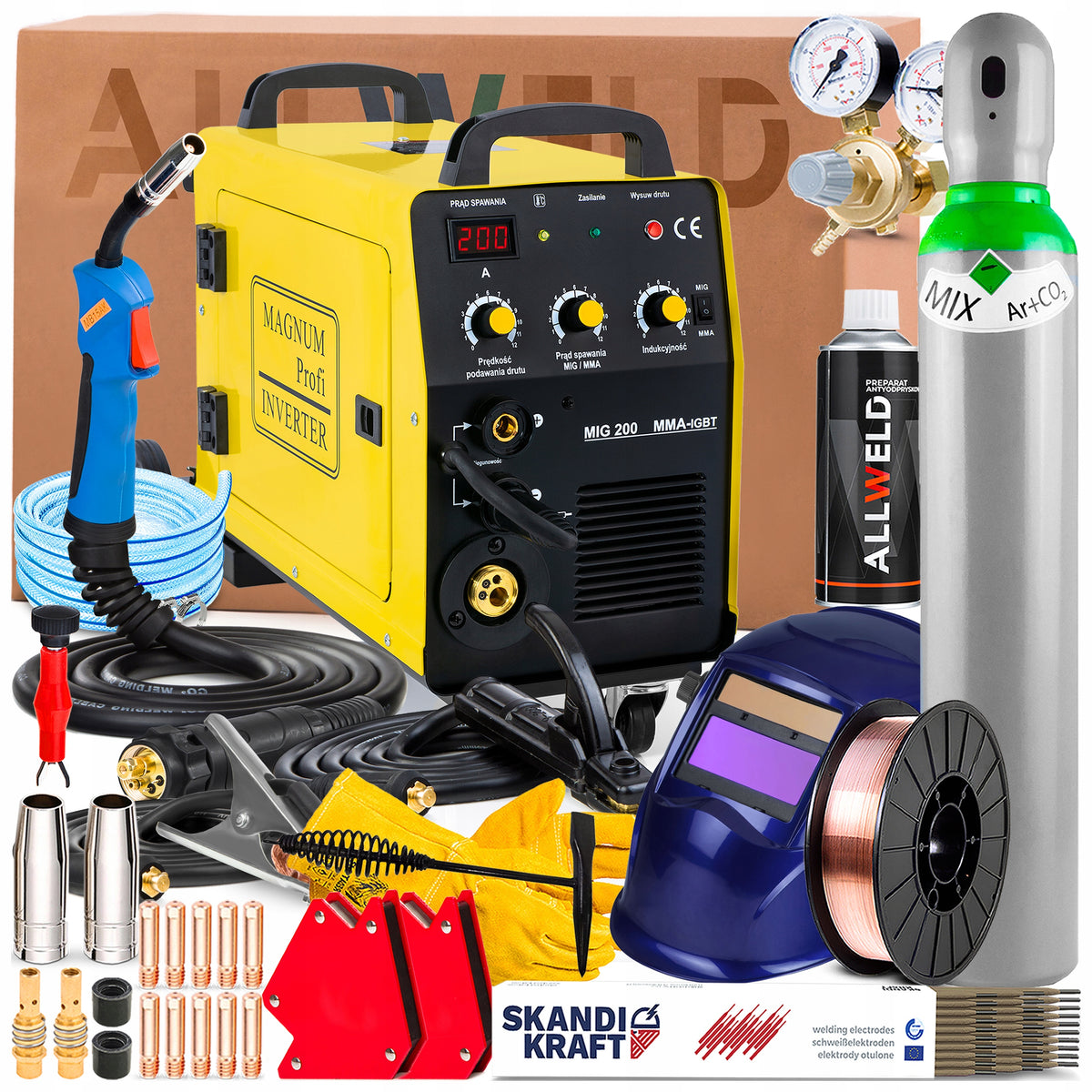 WELDING MACHINE INVERTER MAGNUM MIG 200 MMA FLUX SOLDERING 230V 200A EUROCONNECTOR