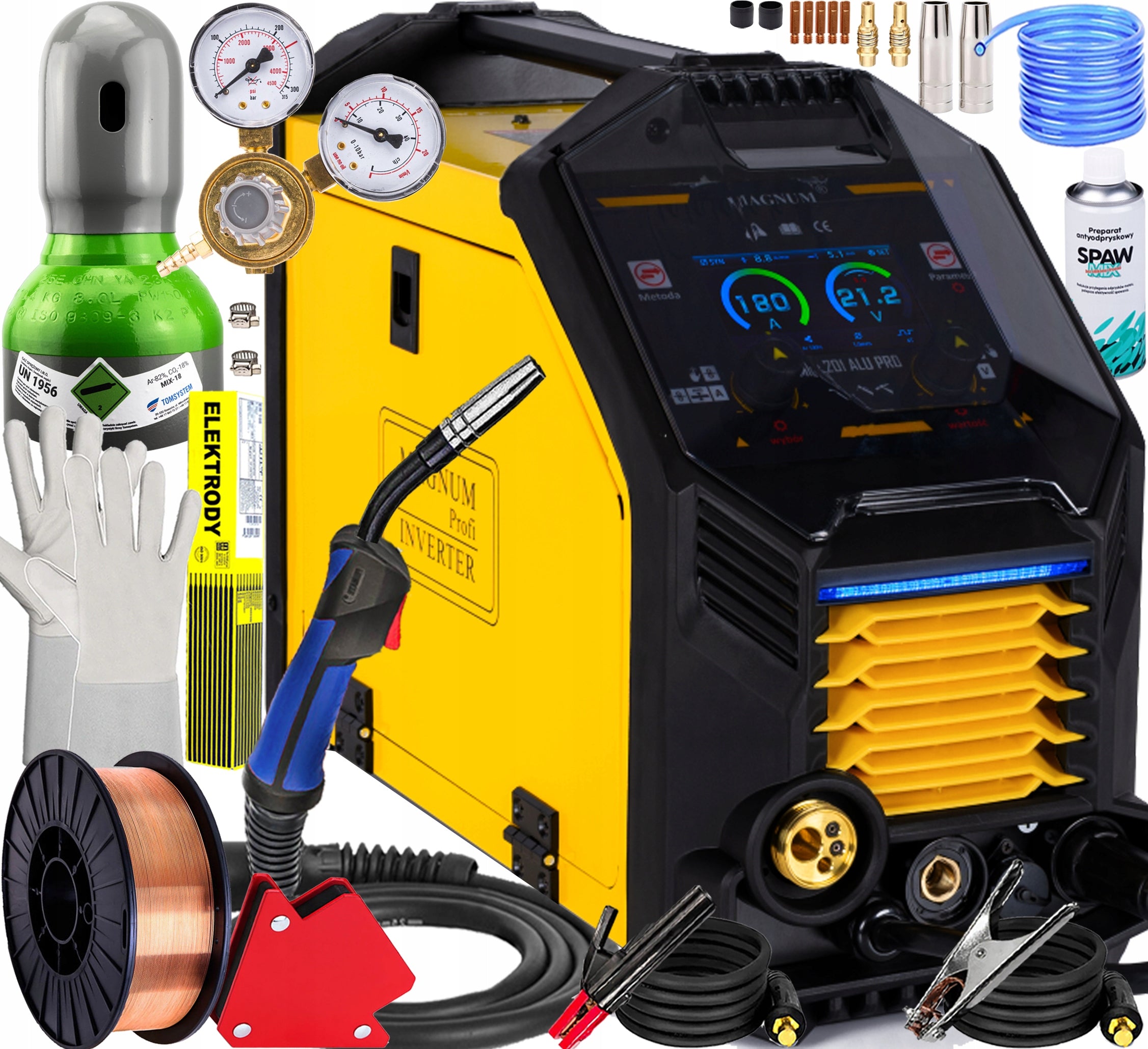 WELDING MACHINE MAGNUM MIG 201 ALU PRO SYNERGY 200A TIG MMA 230V PULSE ALUMINUM