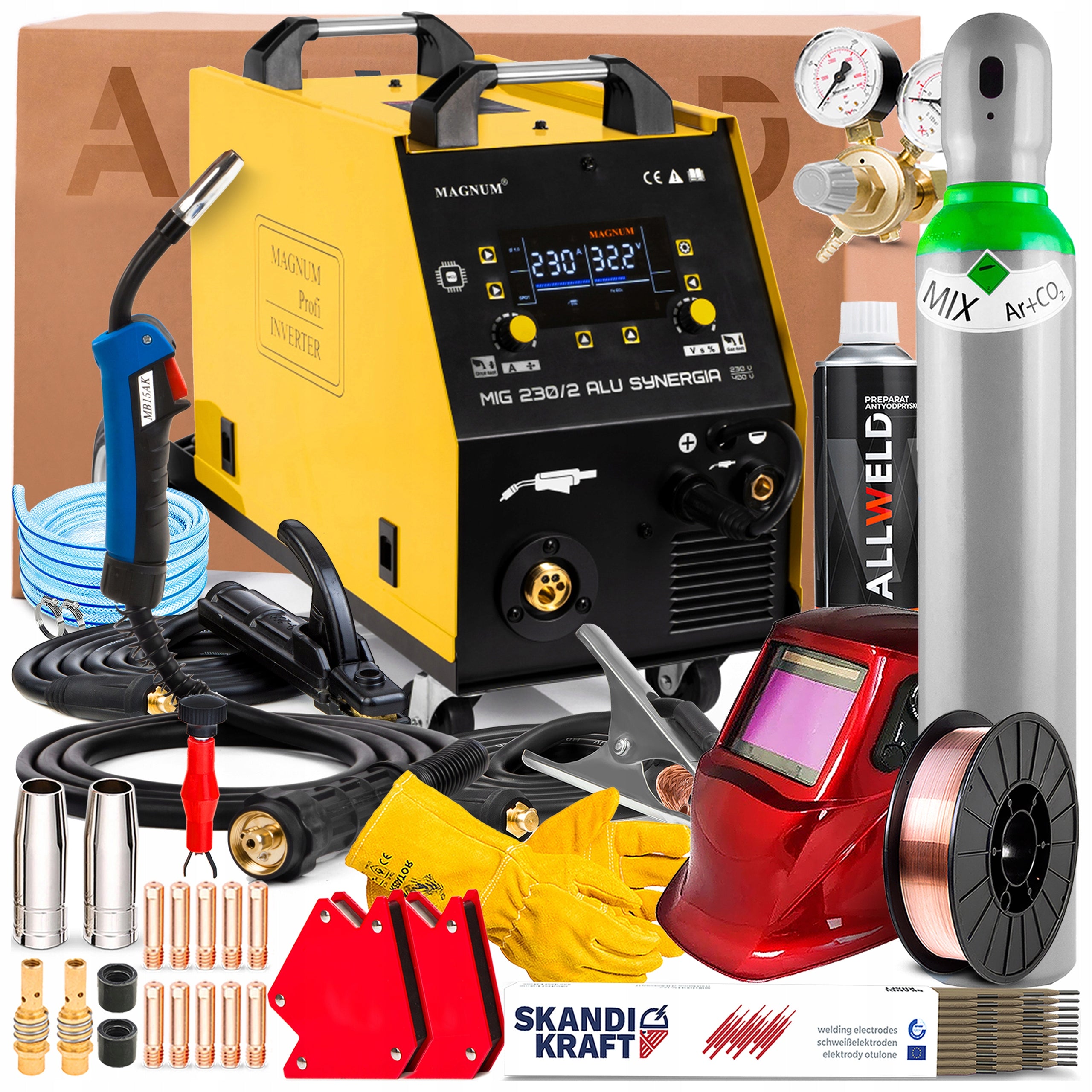WELDING MACHINE MAGNUM MIG 230/2 ALU SYNERGY 230V 400V TIG DC LIFT MMA SPOT 4R