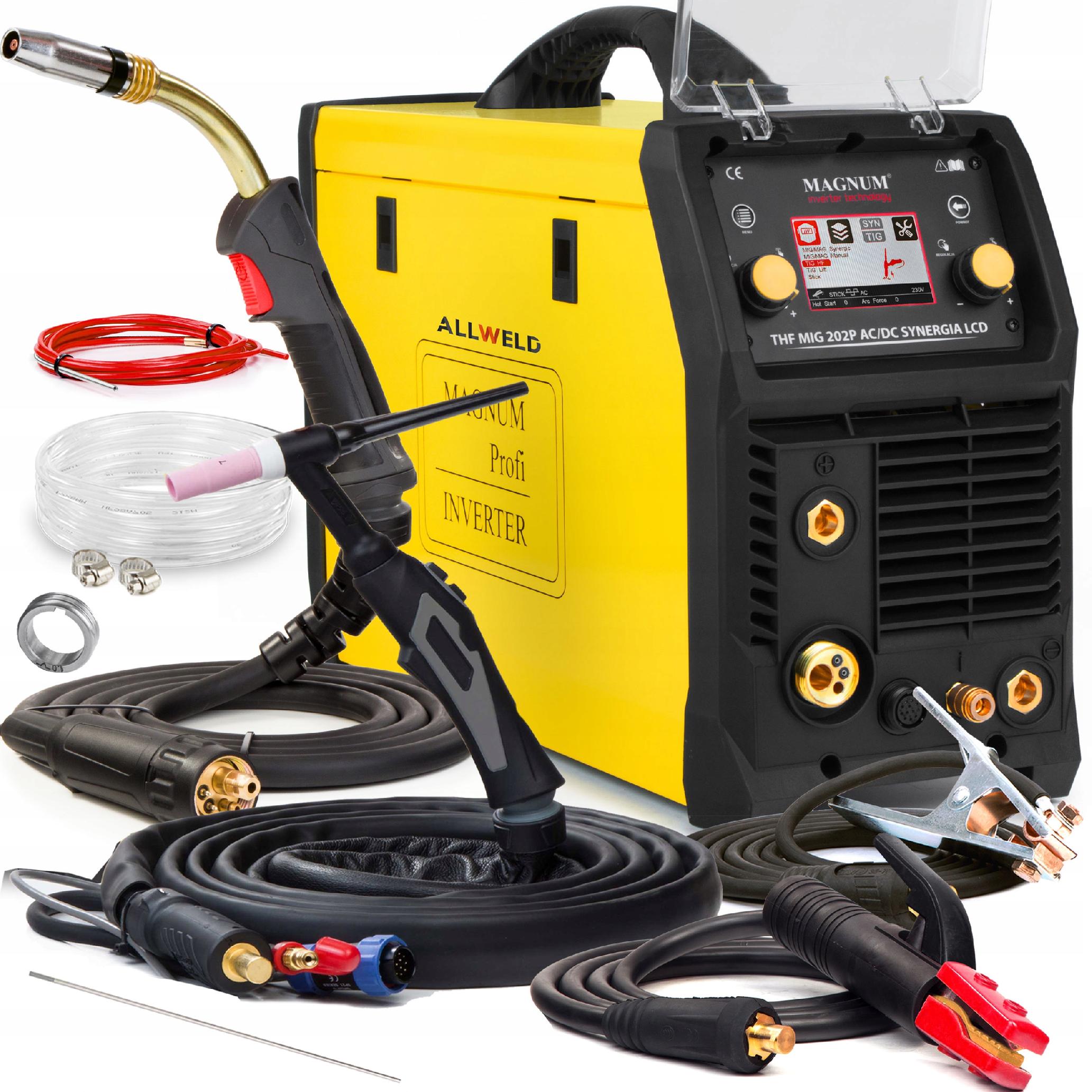 WELDING MACHINE MAGNUM THF MIG 202P AC/DC SYNERGY LCD MMA TIG ALU PULSE