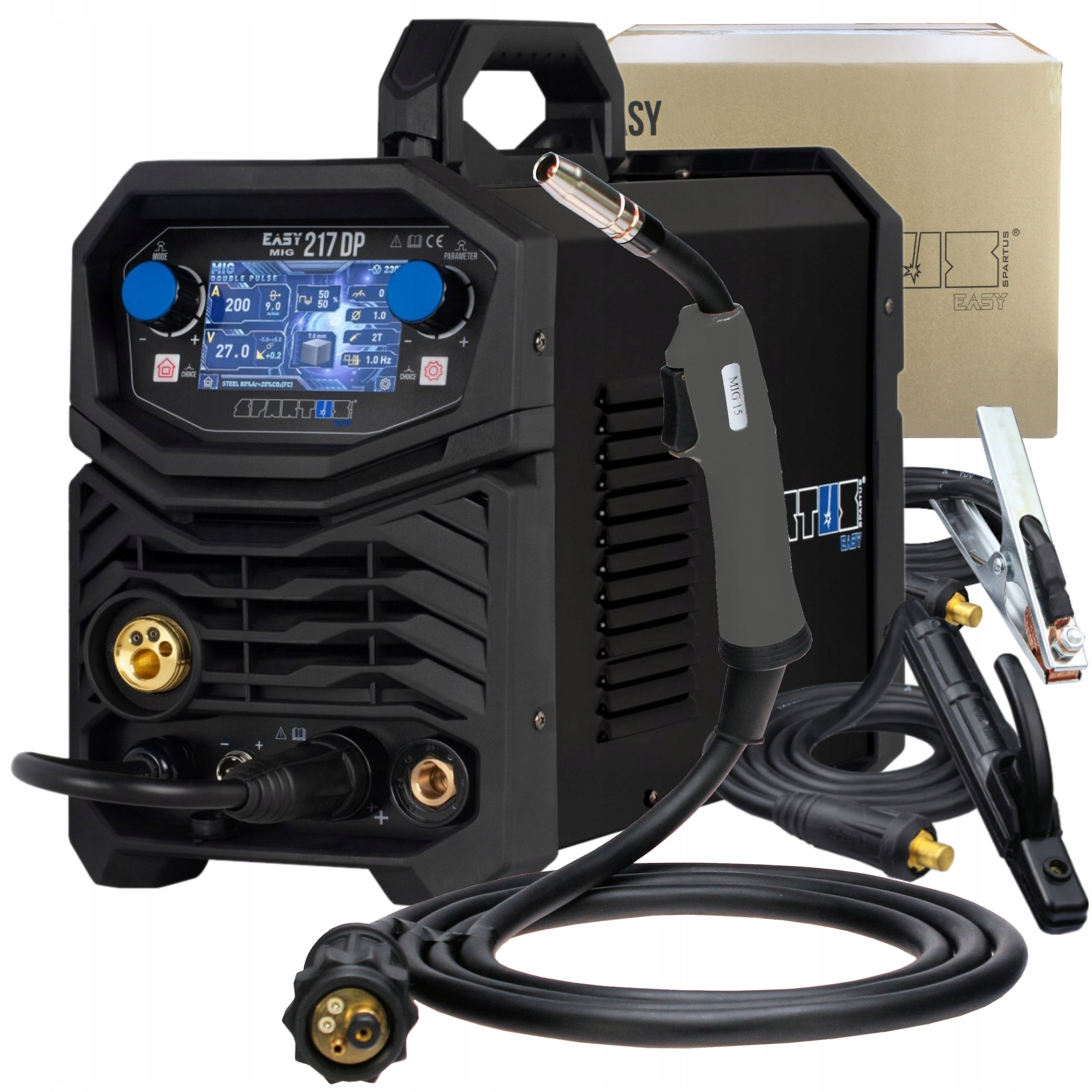 WELDING MACHINE MIGOMAT MMA TIG 3IN1 EASYMIG 217 DUAL PULSE SYNERGY LCD SPARTUS
