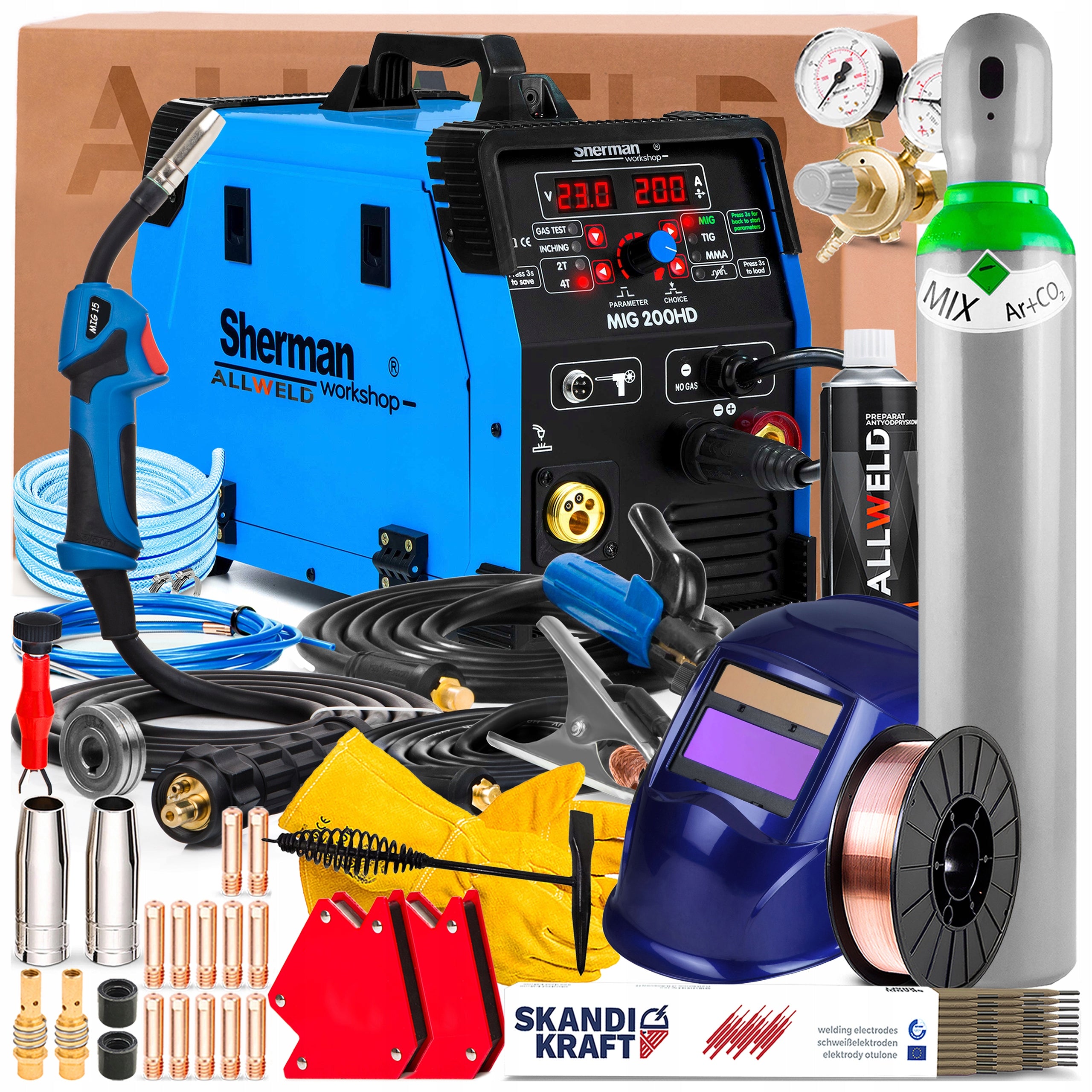 WELDING MACHINE SHERMAN MIG 200 HD 230V 200A SYNERGY MMA TIG FLUX SOLDERING