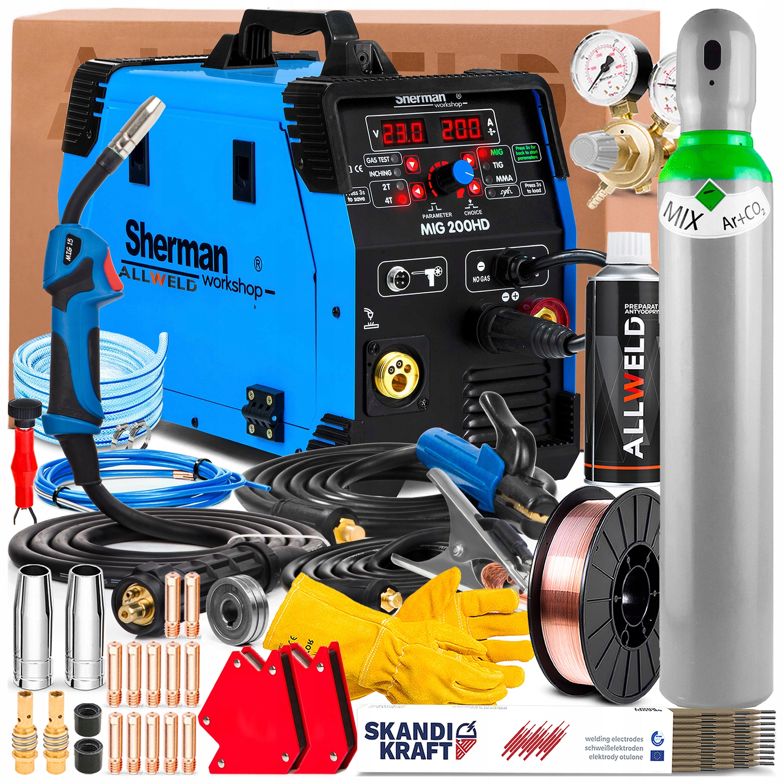 WELDING MACHINE SHERMAN MIG 200HD 230V 200A SYNERGY MMA TIG FLUX SOLDERING