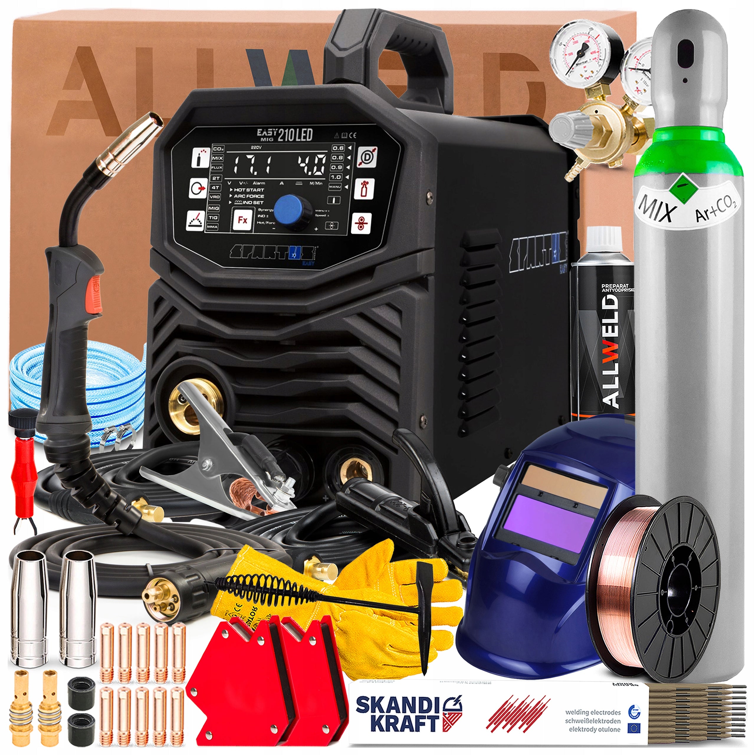 WELDING MACHINE SPARTUS EASY MIG 210 LED 230V 200A SYNERGY MMA TIG FLUX 2T/4T