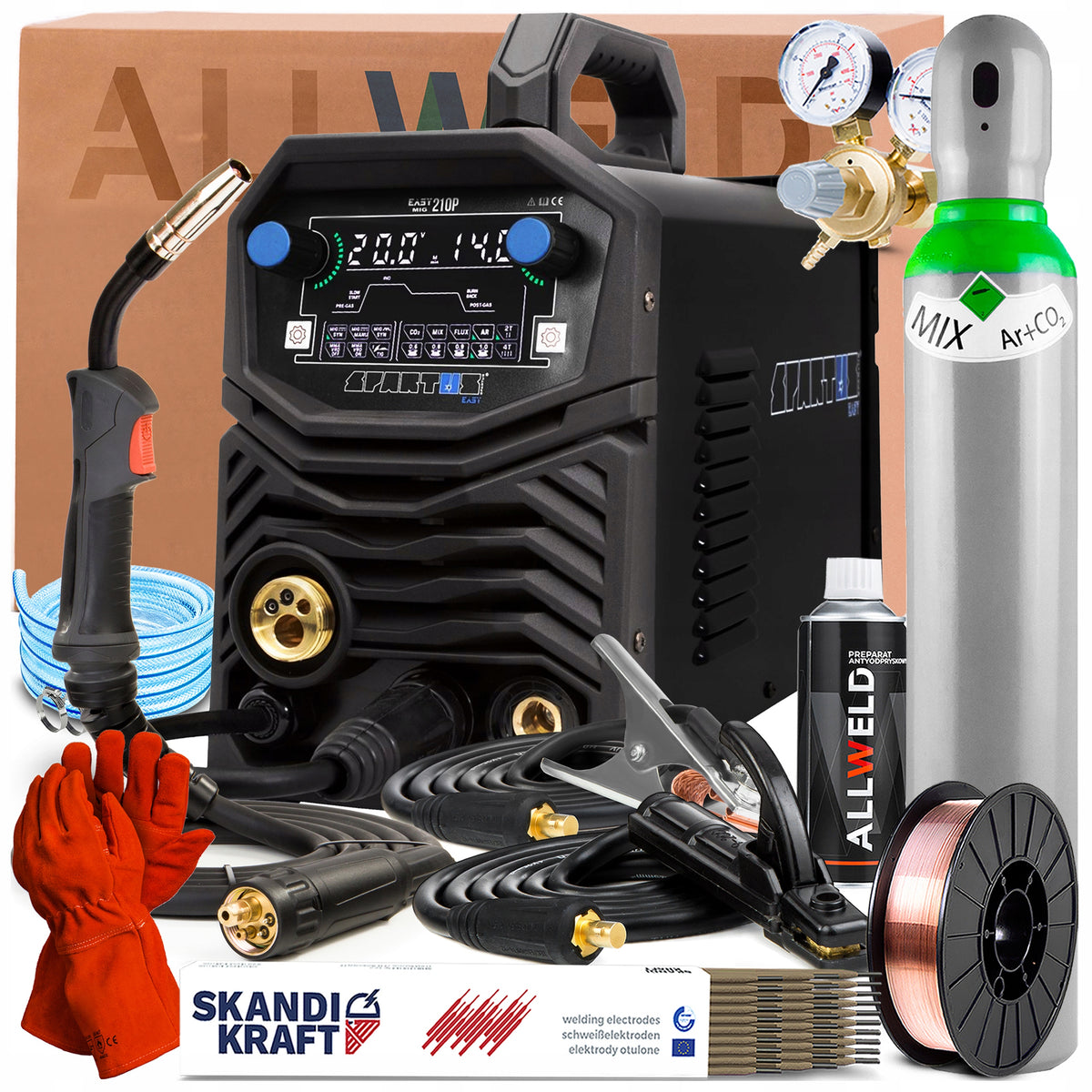 WELDING MACHINE SPARTUS EASYMIG 210 LED 230V 200A SYNERGY TIG LIFT FLUX 2T/4T