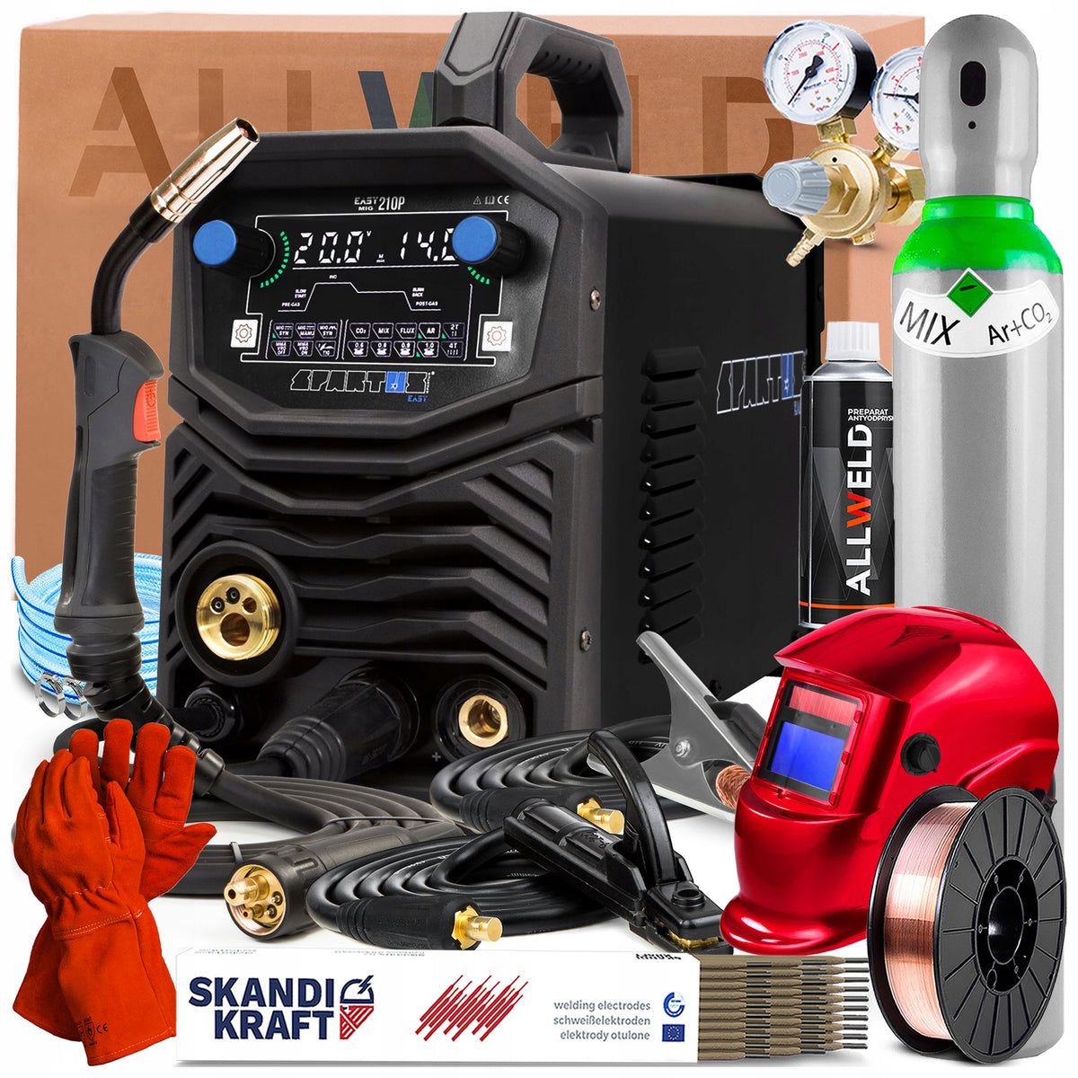 WELDING MACHINE SPARTUS EASYMIG 210 LED 230V 200A SYNERGY TIG LIFT MMA FLUX IGBT