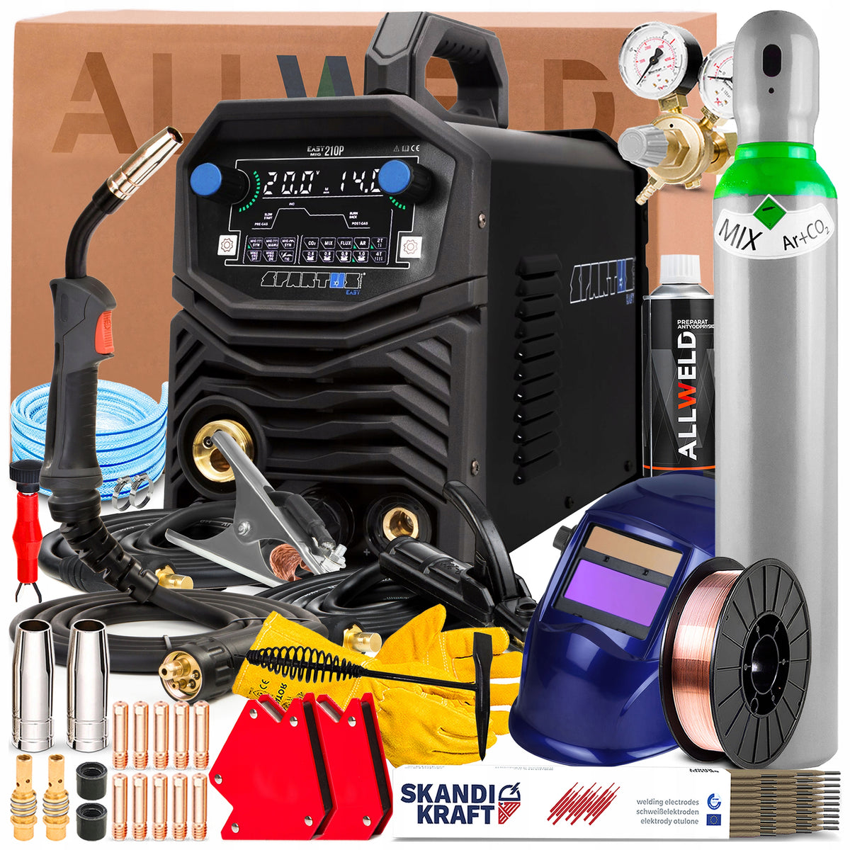 WELDING MACHINE SPARTUS EASYMIG 210P 230V 200A SYNERGY MMA TIG FLUX 2-ROLL