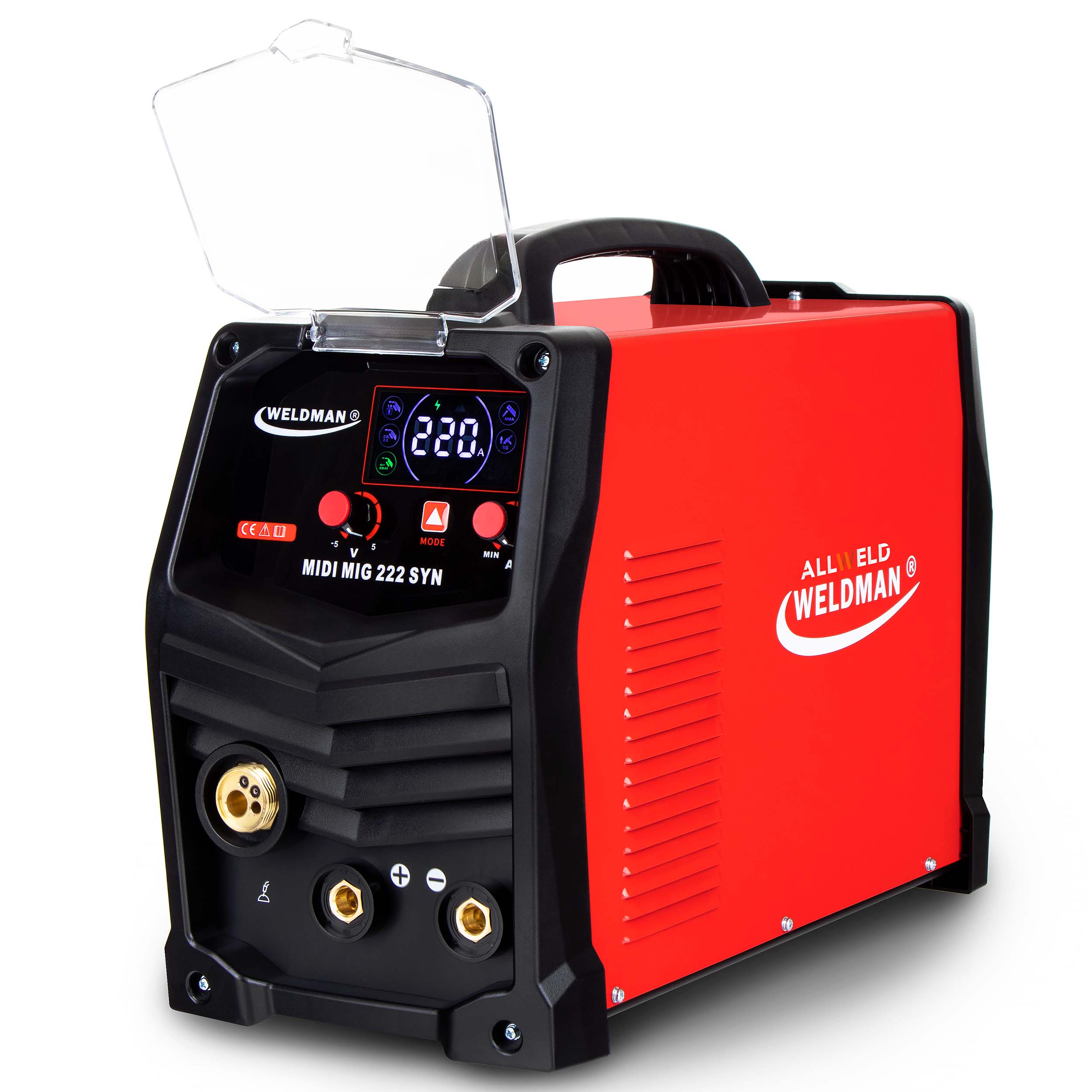 WELDING MACHINE WELDMAN MIDI MIG 222 SYN MMA TIG LIFT FLUX 230V 220A HANDLE 4M