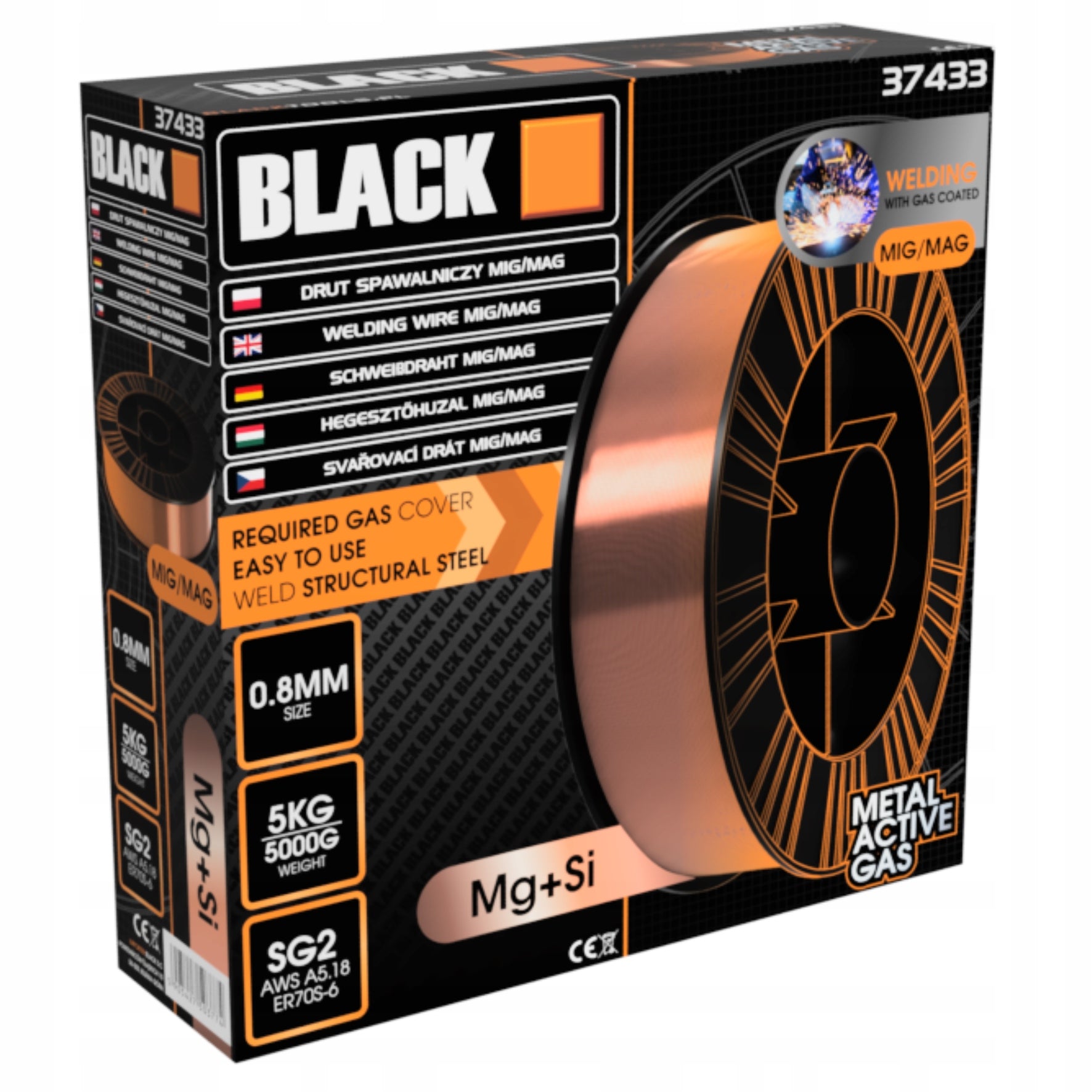 WELDING WIRE 0,8MM FOR WELDING SG2 AWS 5.18 5000g 5KG MIGOMAT BLACK Manufacturer code 37433