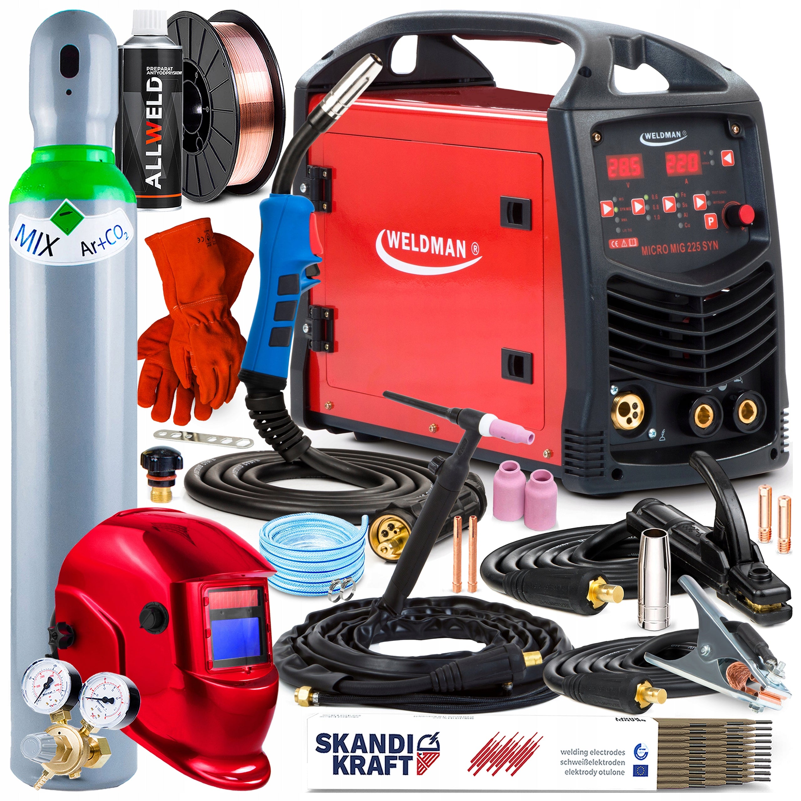 WELDMAN MICRO MIG 225 SYNERGY MMA TIG IGBT 230V 220A 3IN1 MIGOMAT WELDING MACHINE